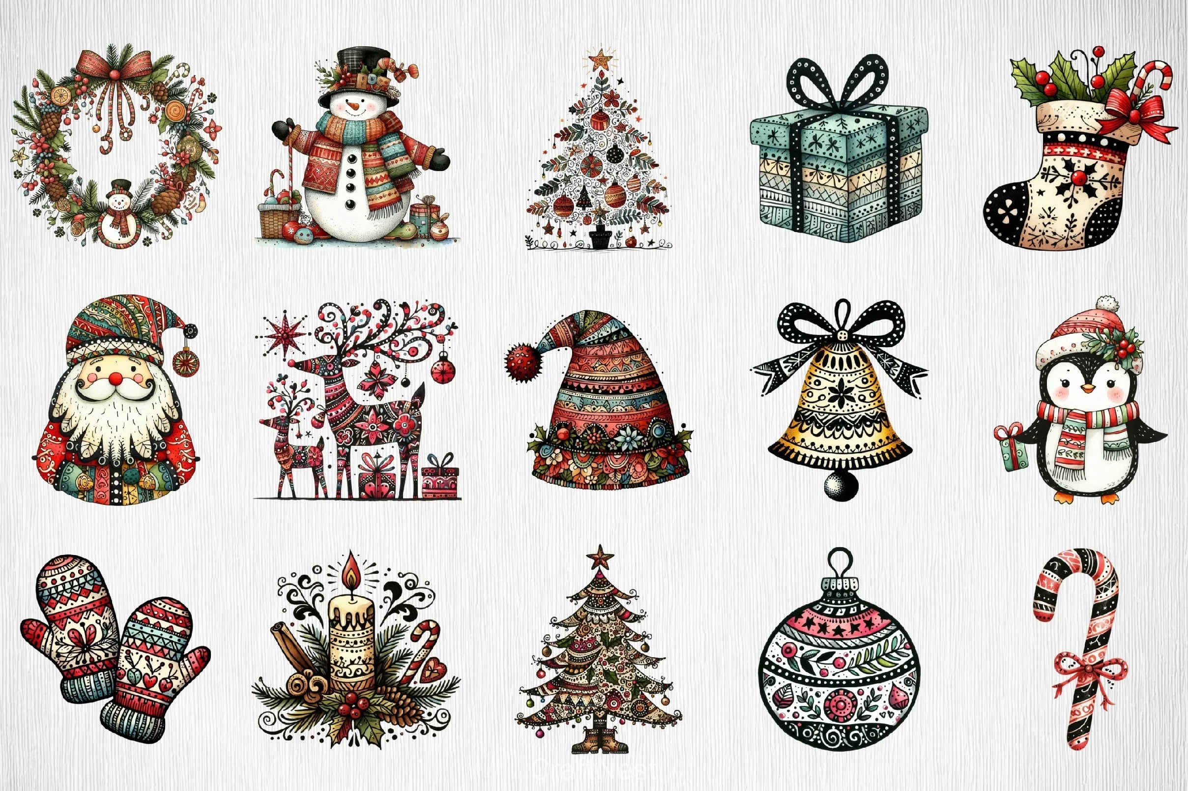 Folk Art Christmas Clipart Bundle - CraftNest - Digital Crafting and Art