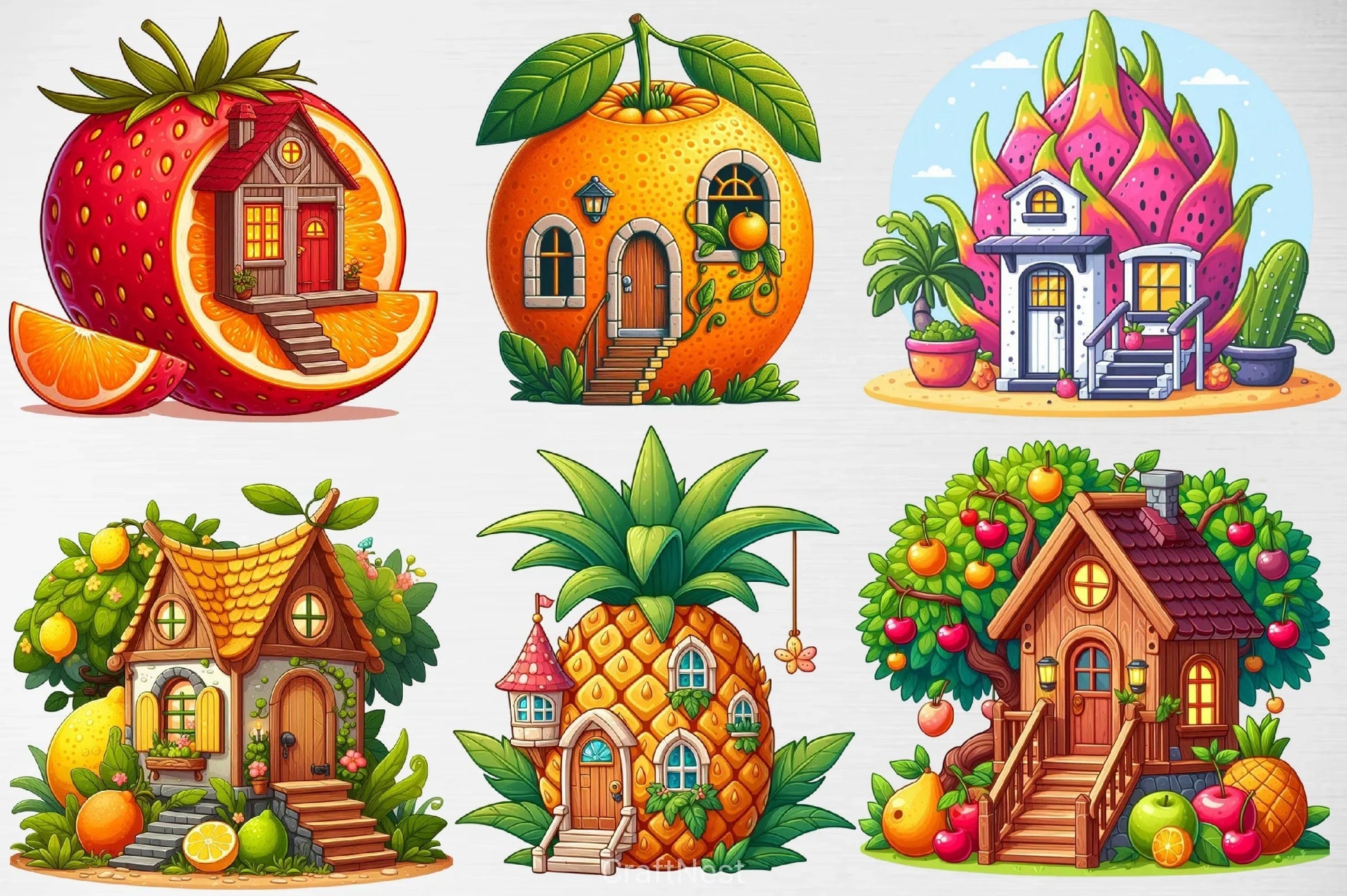 Fruit Houses Clipart Bundle - CraftNest - Digital Crafting and Art