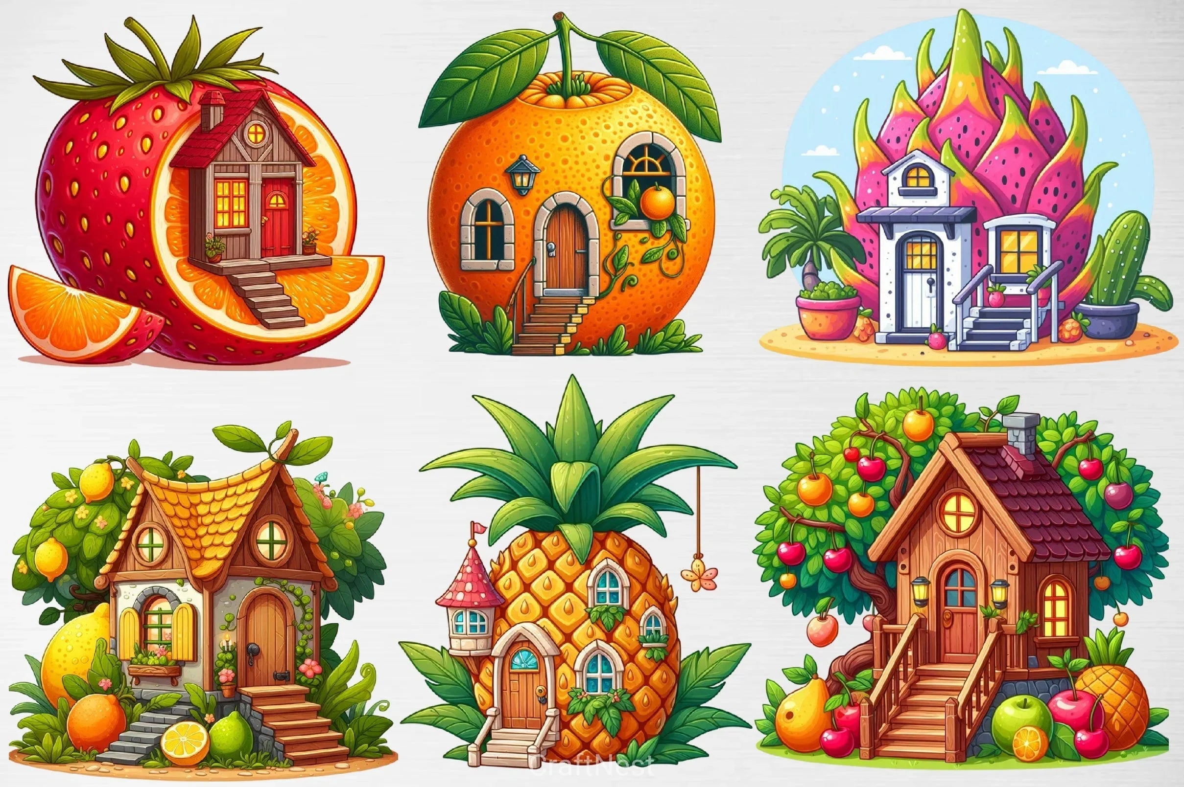 Fruit Houses Clipart Bundle - CraftNest - Digital Crafting and Art