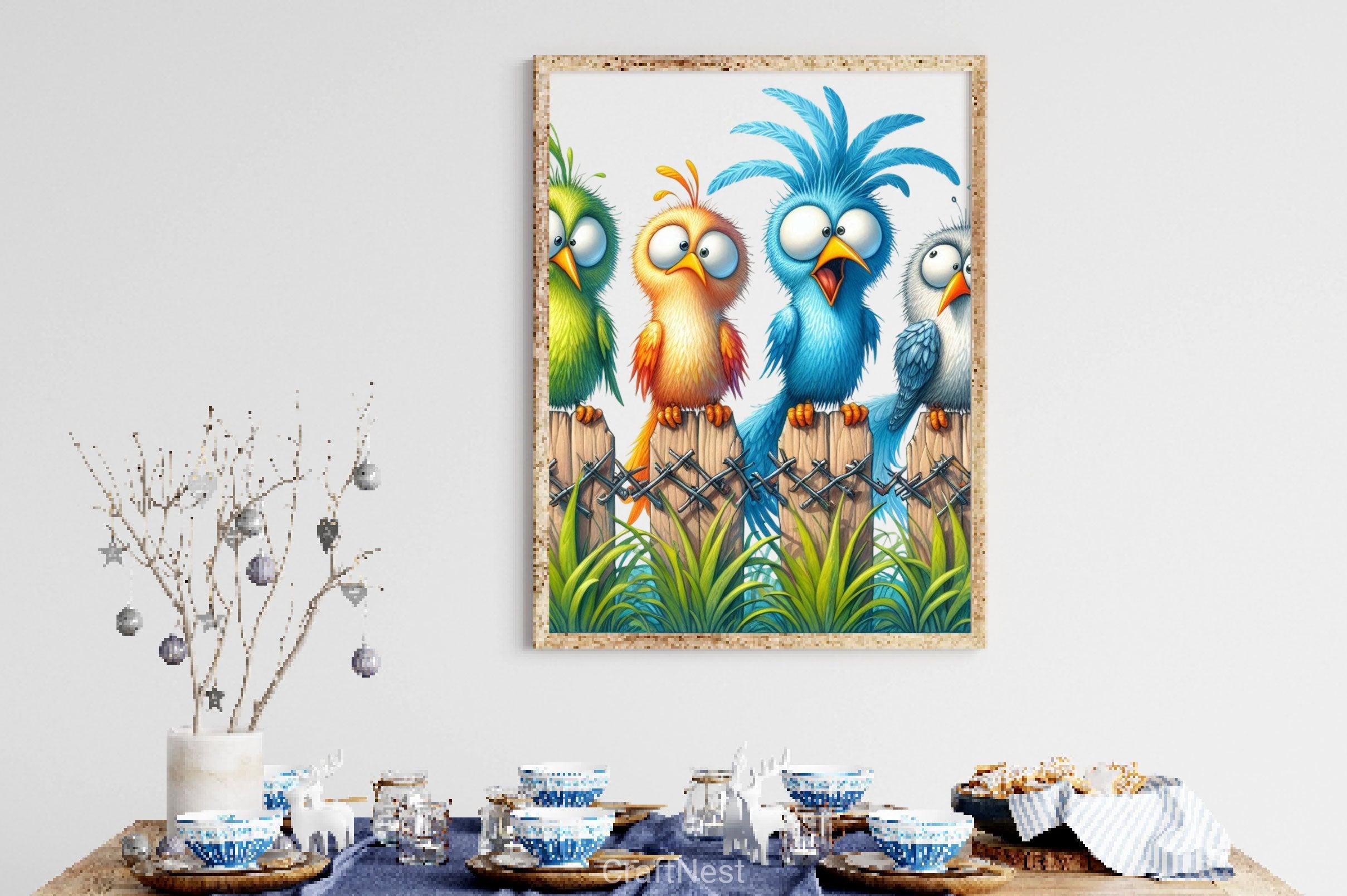Funny Birds In Wooden Fence Clipart Bundle