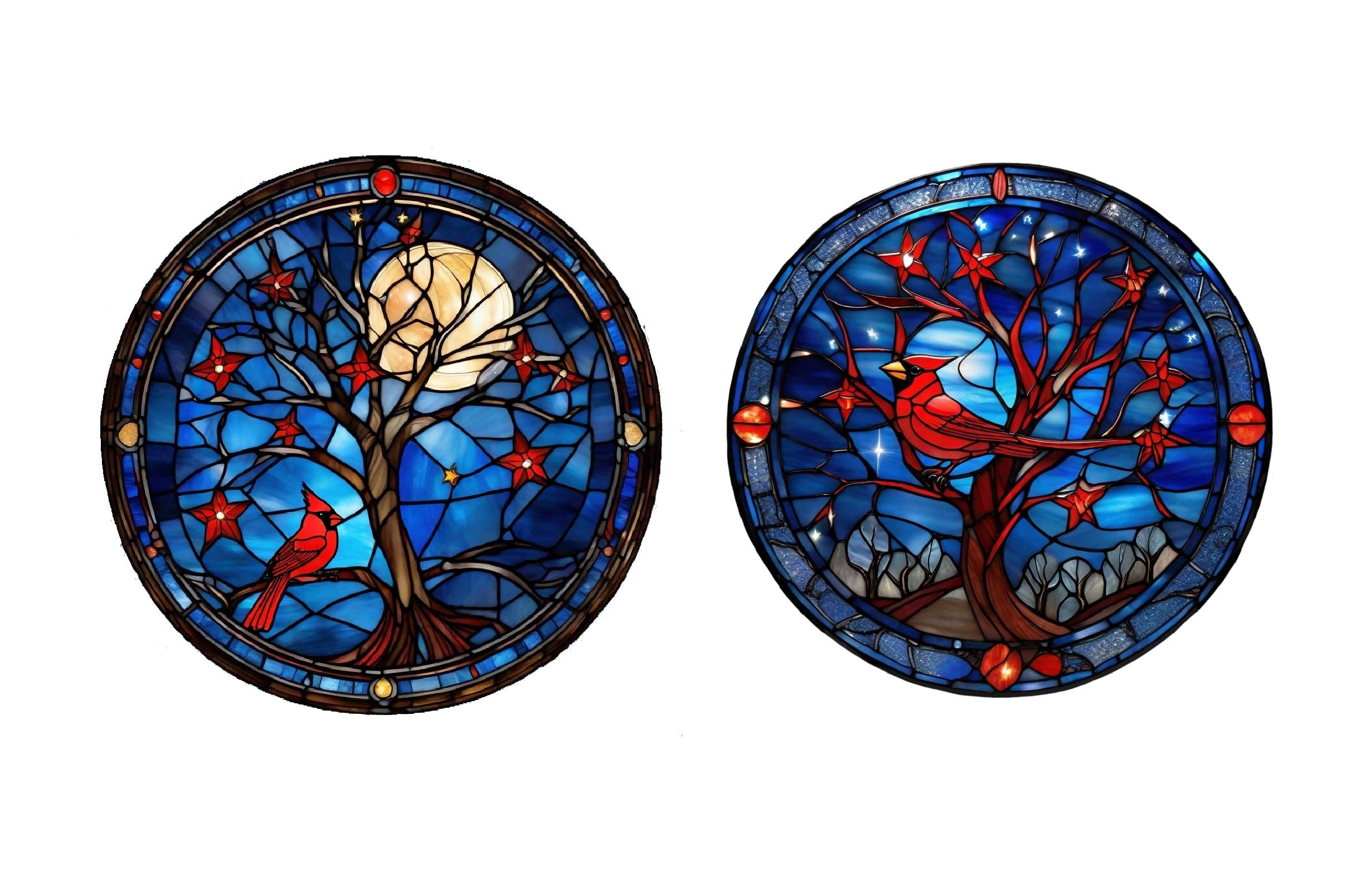 Stained Glass Cardinal Bird Clipart Bundle