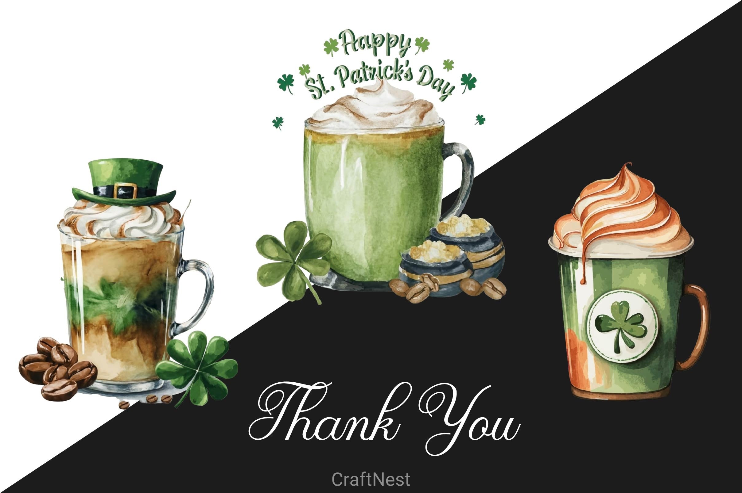 St Patrick Coffee Design Clipart Bundle