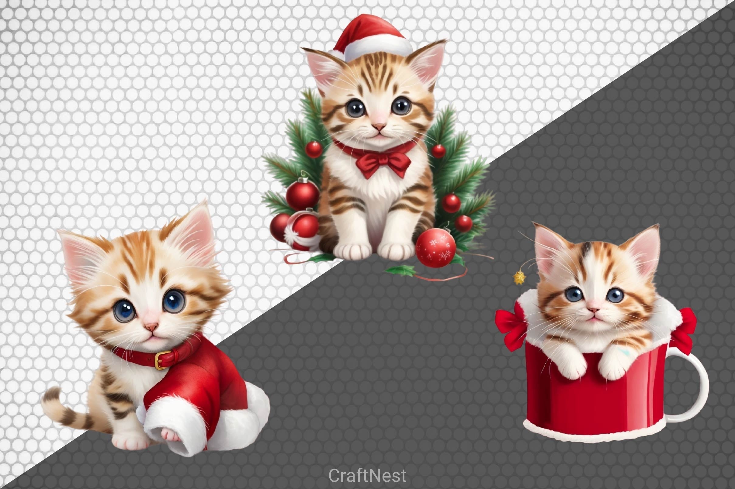 Cute Christmas Kitten Clipart Bundle