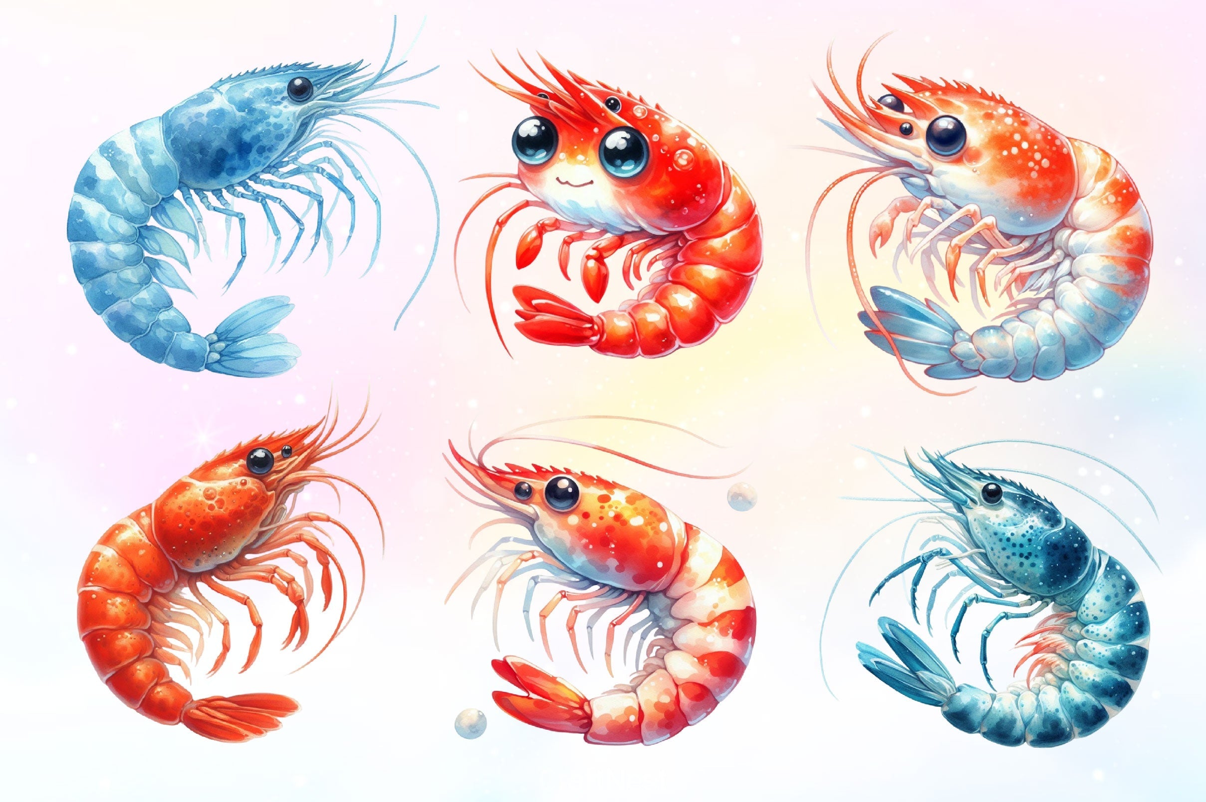 Cute Shrimp Clipart Bundle 2