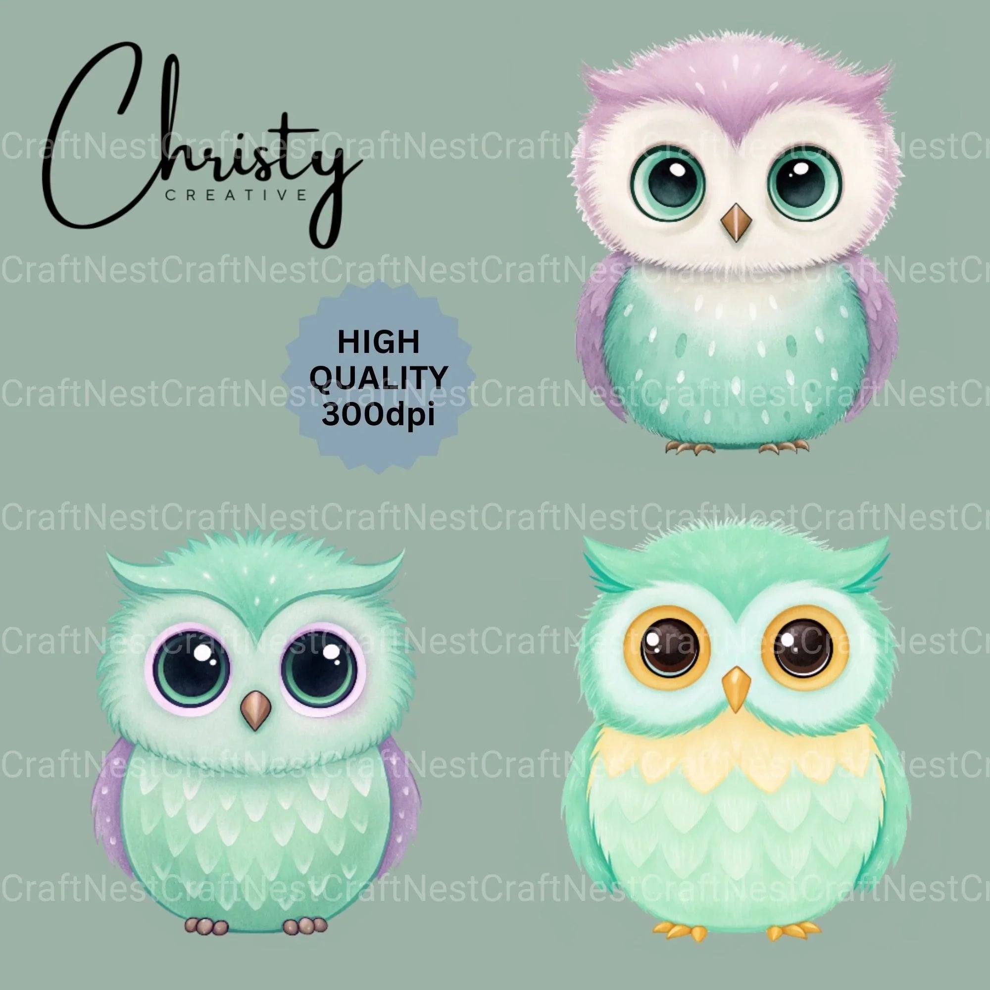 Pastel Owls Clipart Bundle - CraftNest - Digital Crafting and Art