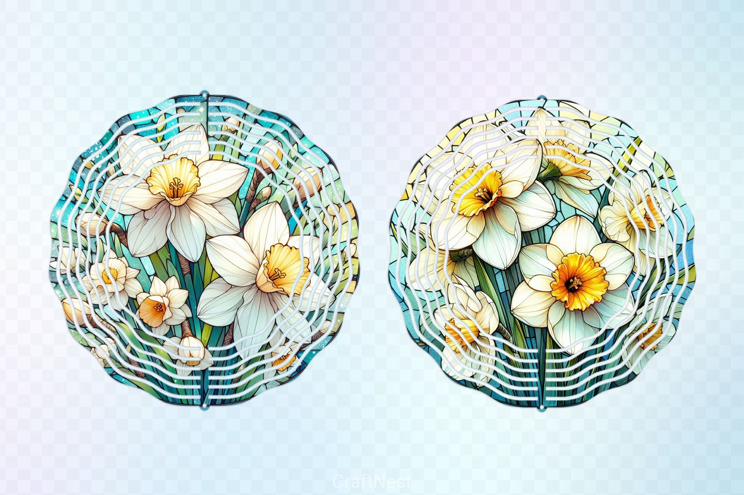 Daffodil Stained Glass Flower Clipart Bundle