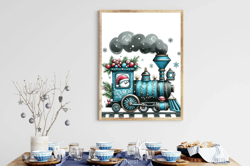 Blue Christmas Train Clipart Bundle - CraftNest - Digital Crafting and Art