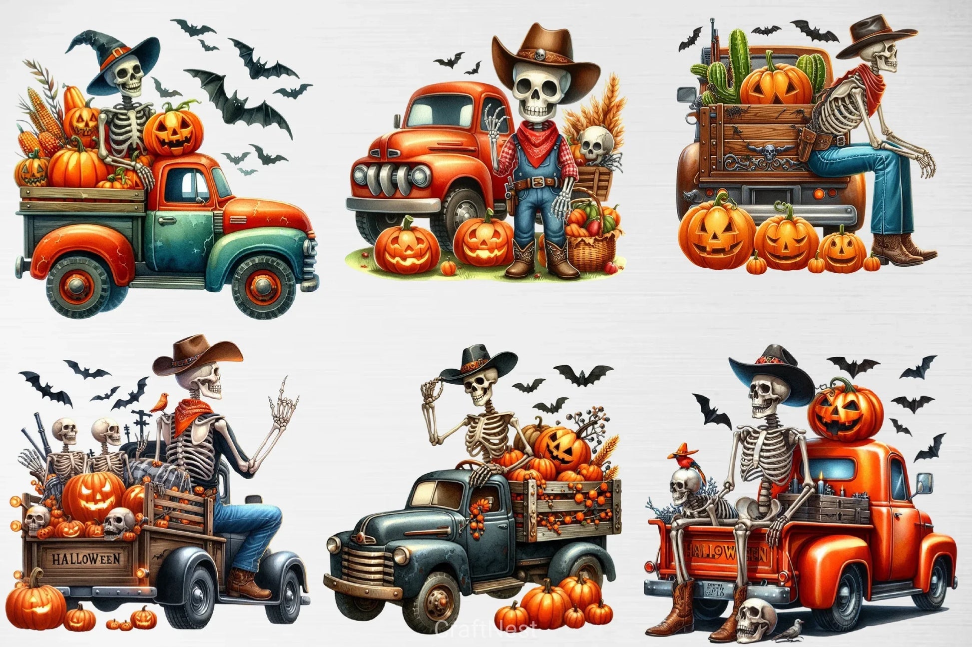 Skeleton Cowboy Truck Clipart Bundle - CraftNest - Digital Crafting and Art