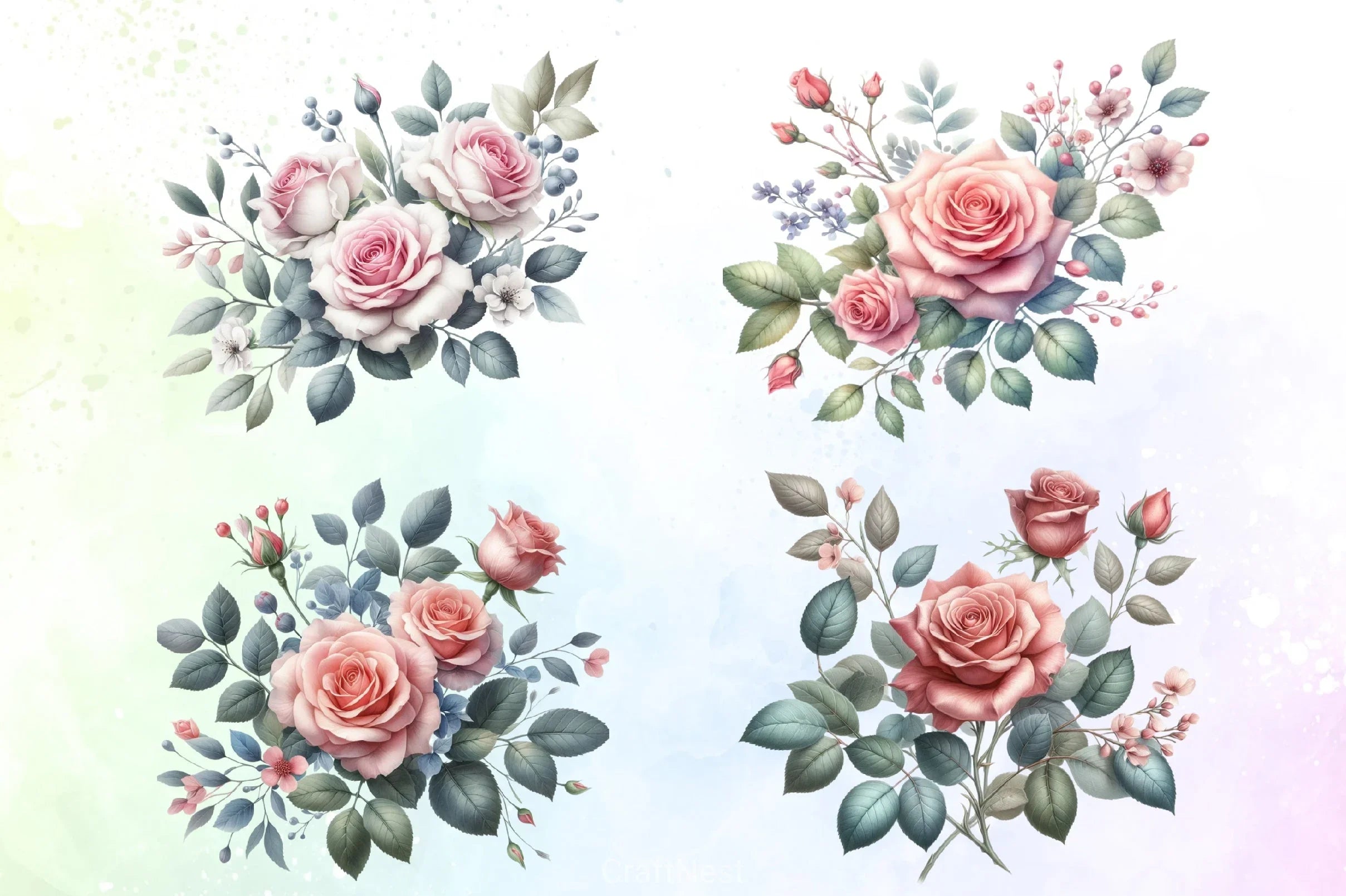 Pink Roses Clipart Bundle - CraftNest - Digital Crafting and Art