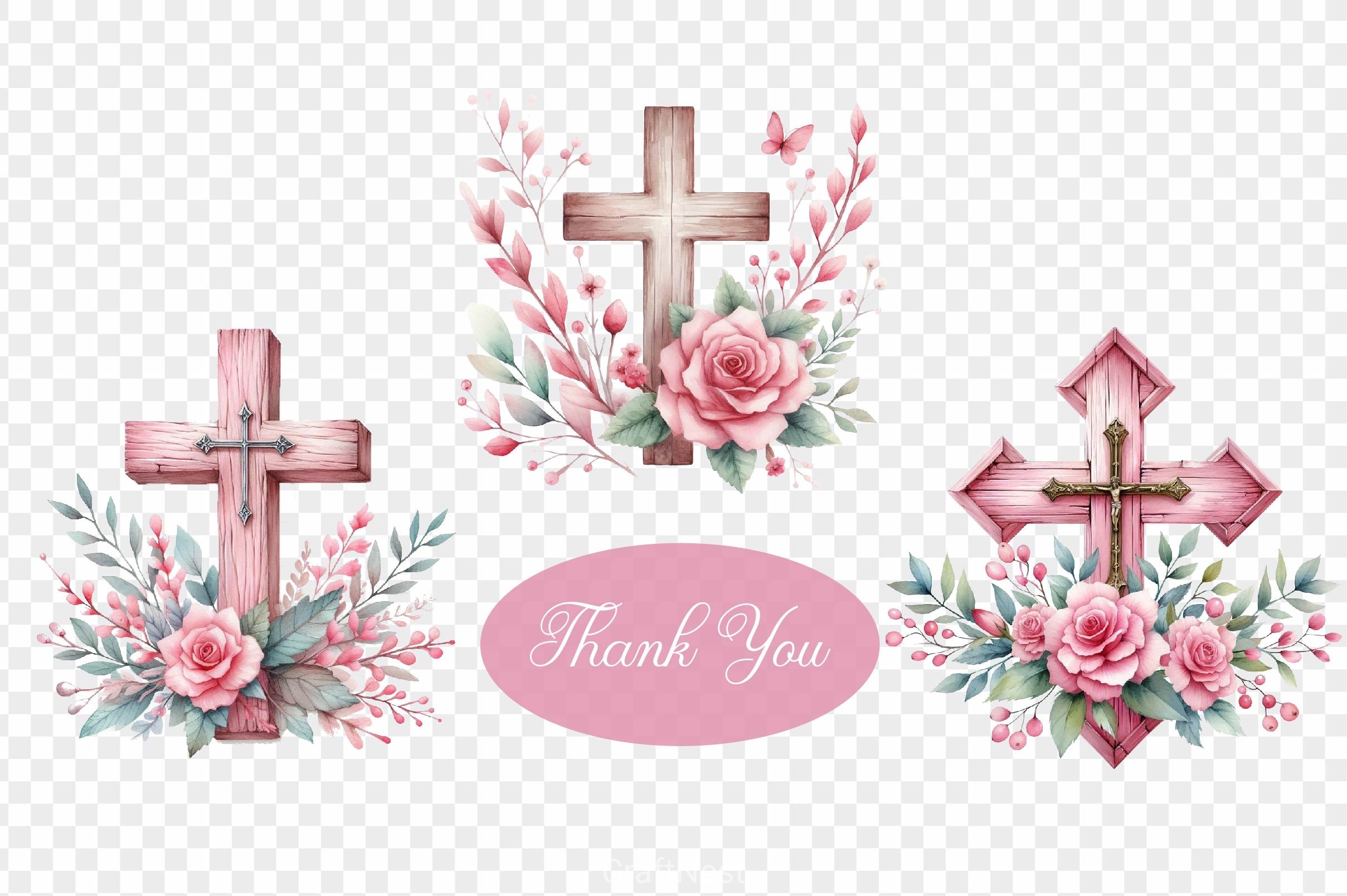 Pink Wooden Cross Clipart Bundle 3