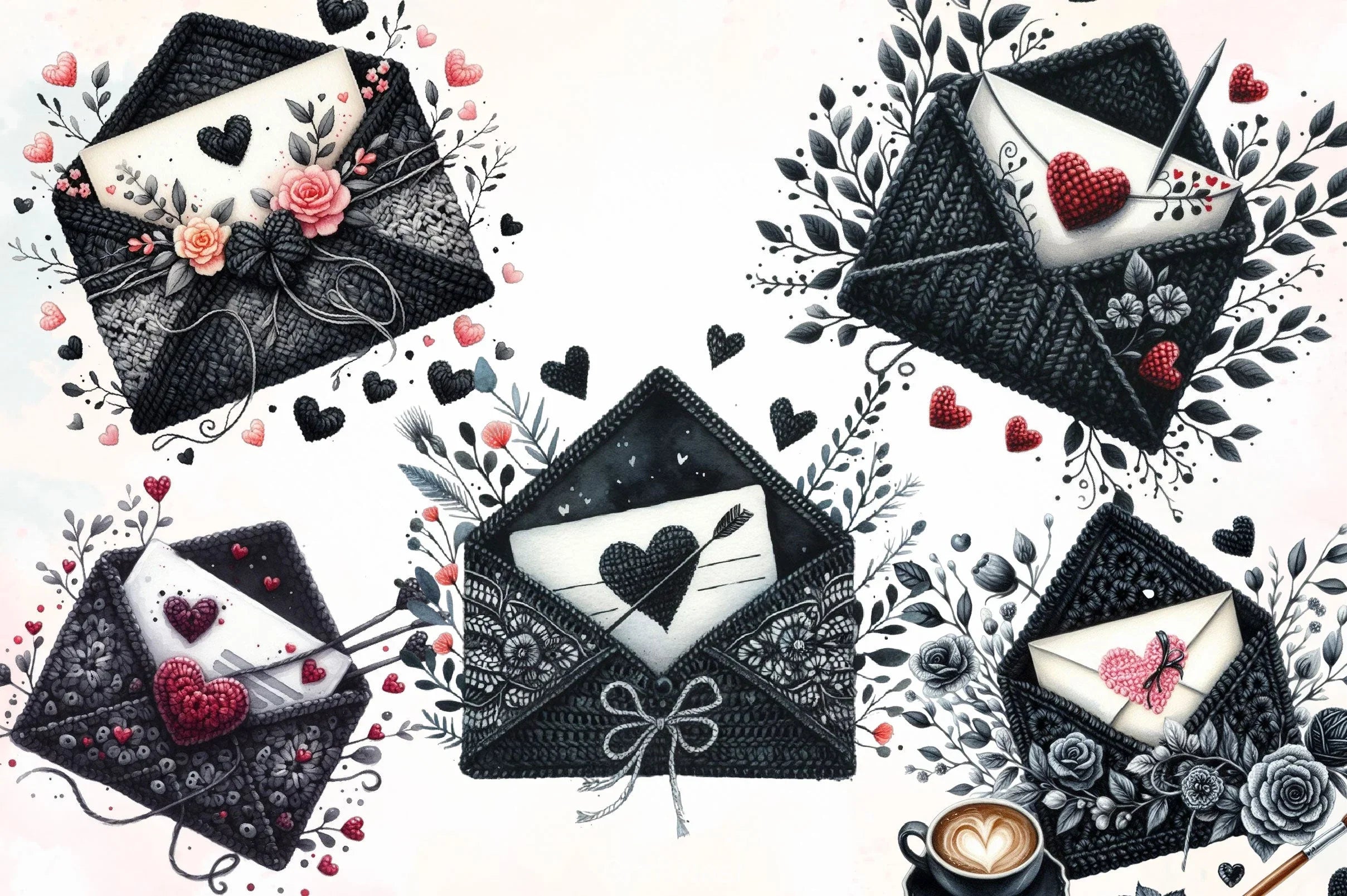 Black Valentine Crochet Envelopes Bundle - CraftNest - Digital Crafting and Art