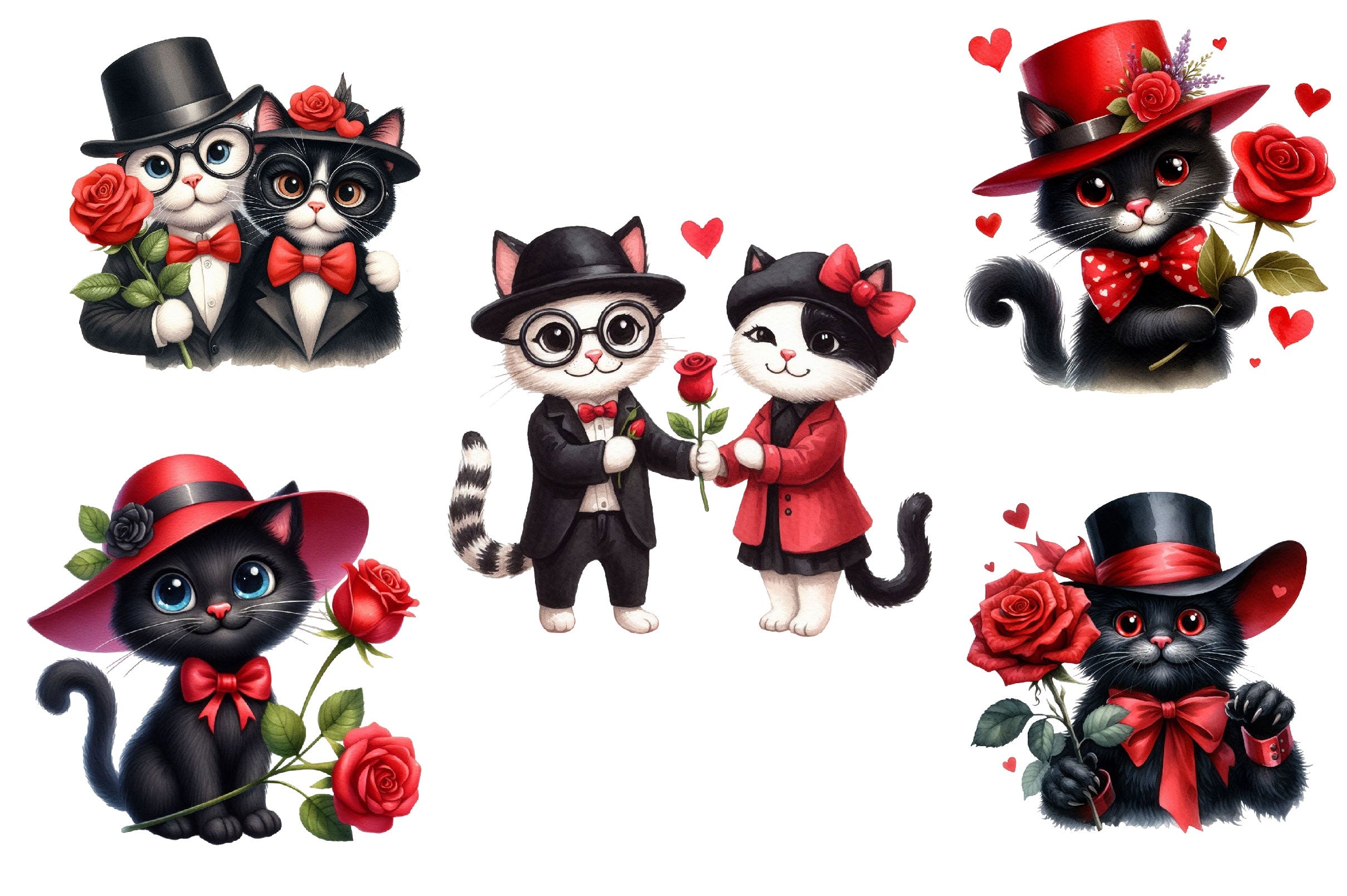 Valentines Black Cat Clipart Bundle 2