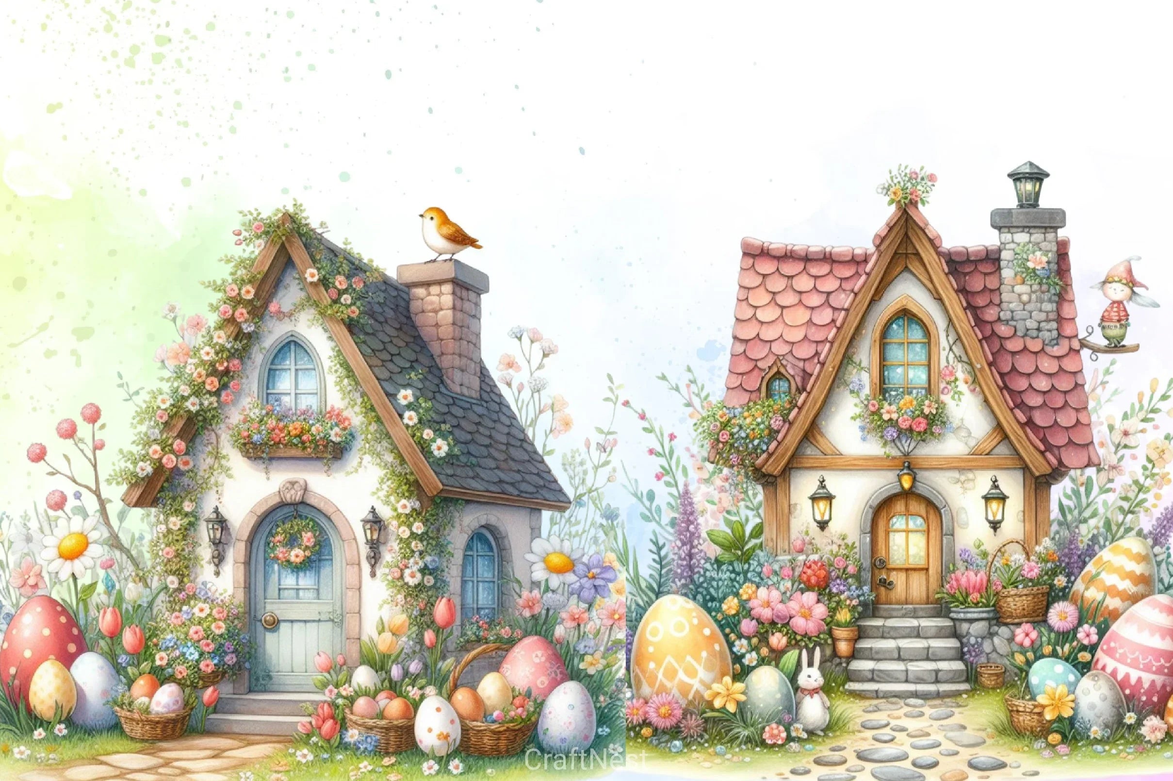 Cute Easter Eggs House Clipart Bundle - CraftNest - Digital Crafting and Art