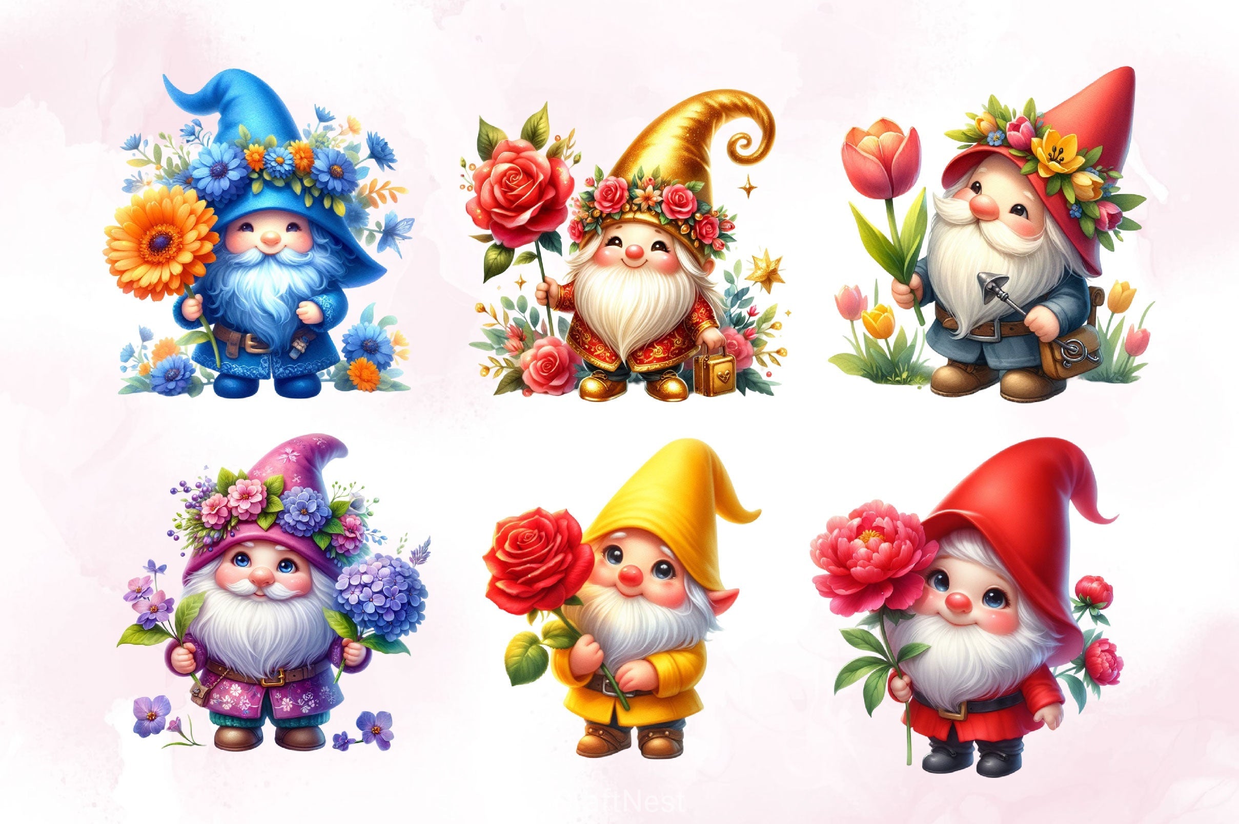 Floral Gnomes Clipart Bundle 2