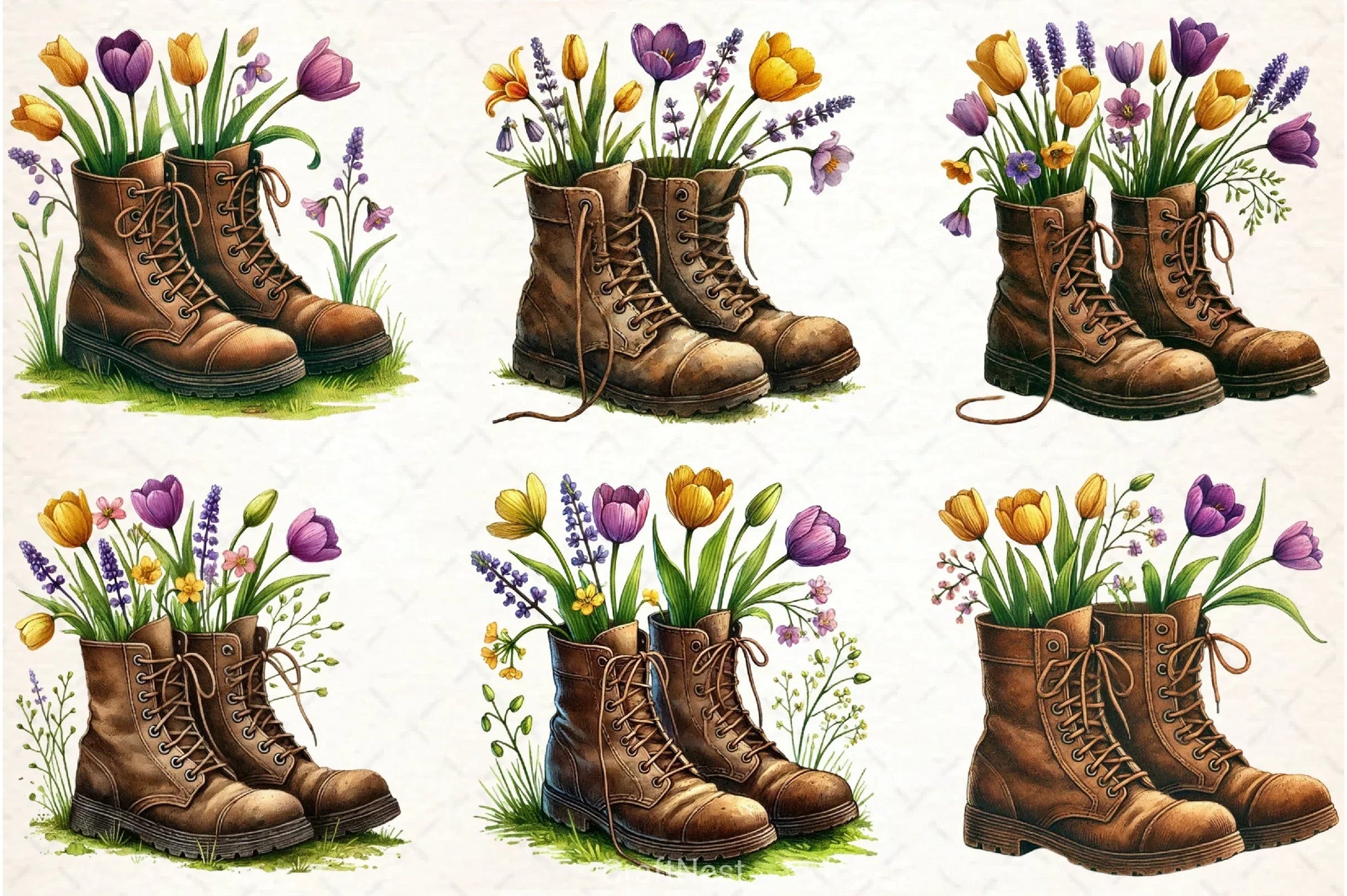 Vintage Boots with Flowers Clipart Bundle - CraftNest - Digital Crafting and Art