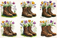 Vintage Boots with Flowers Clipart Bundle - CraftNest - Digital Crafting and Art