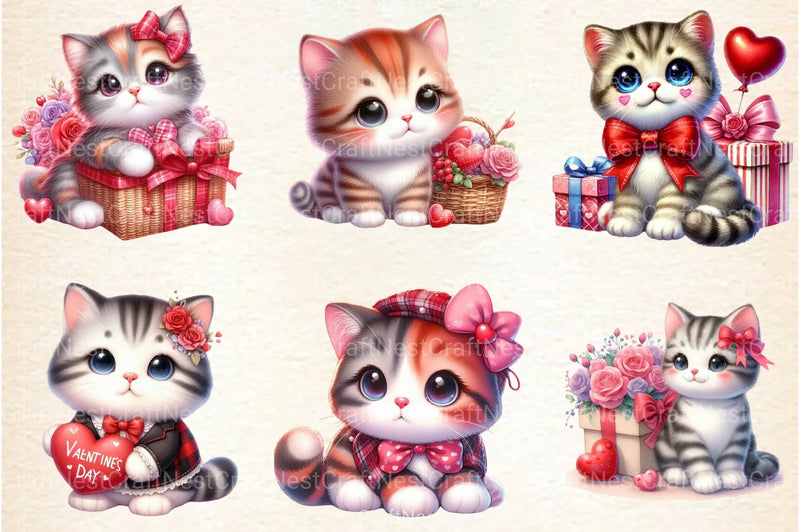 Valentine's Day Kitty Clipart Bundle - CraftNest - Digital Crafting and Art