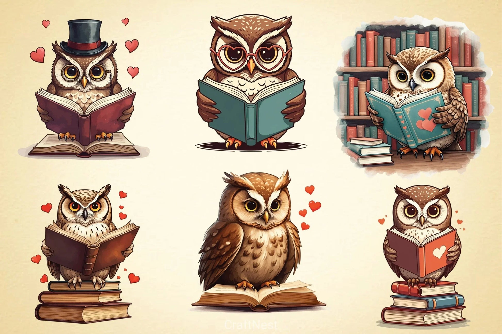 Valentine Owl Book Clipart Bundle - CraftNest - Digital Crafting and Art