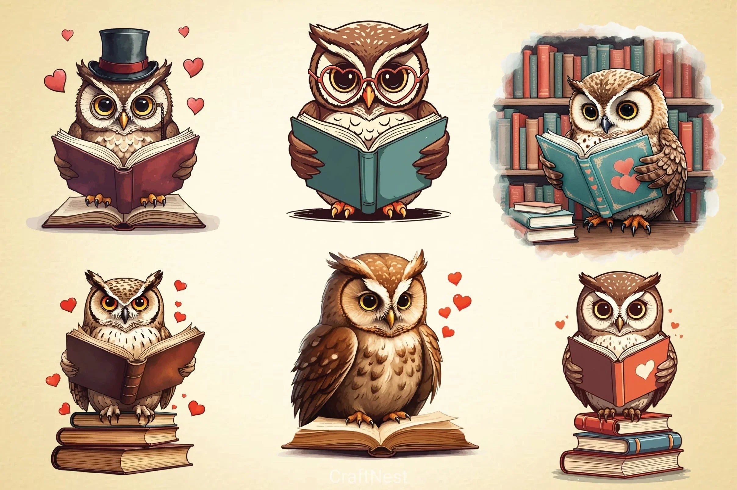 Valentine Owl Book Clipart Bundle - CraftNest - Digital Crafting and Art