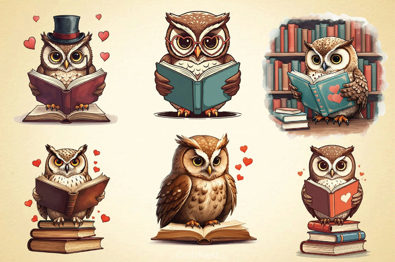 Valentine Owl Book Clipart Bundle - CraftNest - Digital Crafting and Art