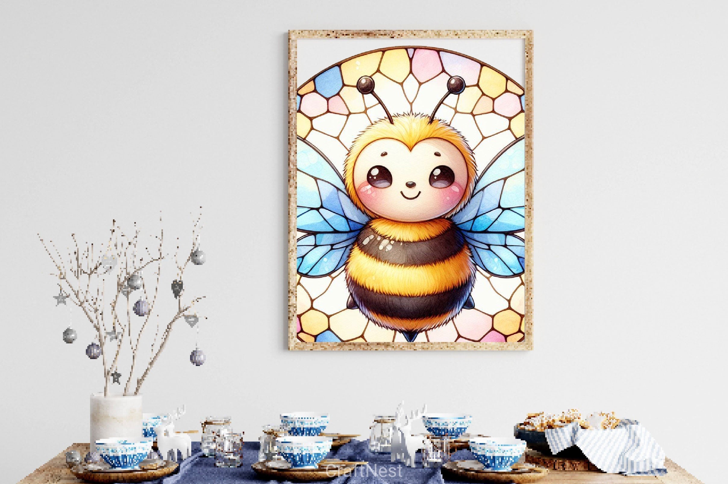 Bee Wind Spinner Stained Glass Clipart Bundle