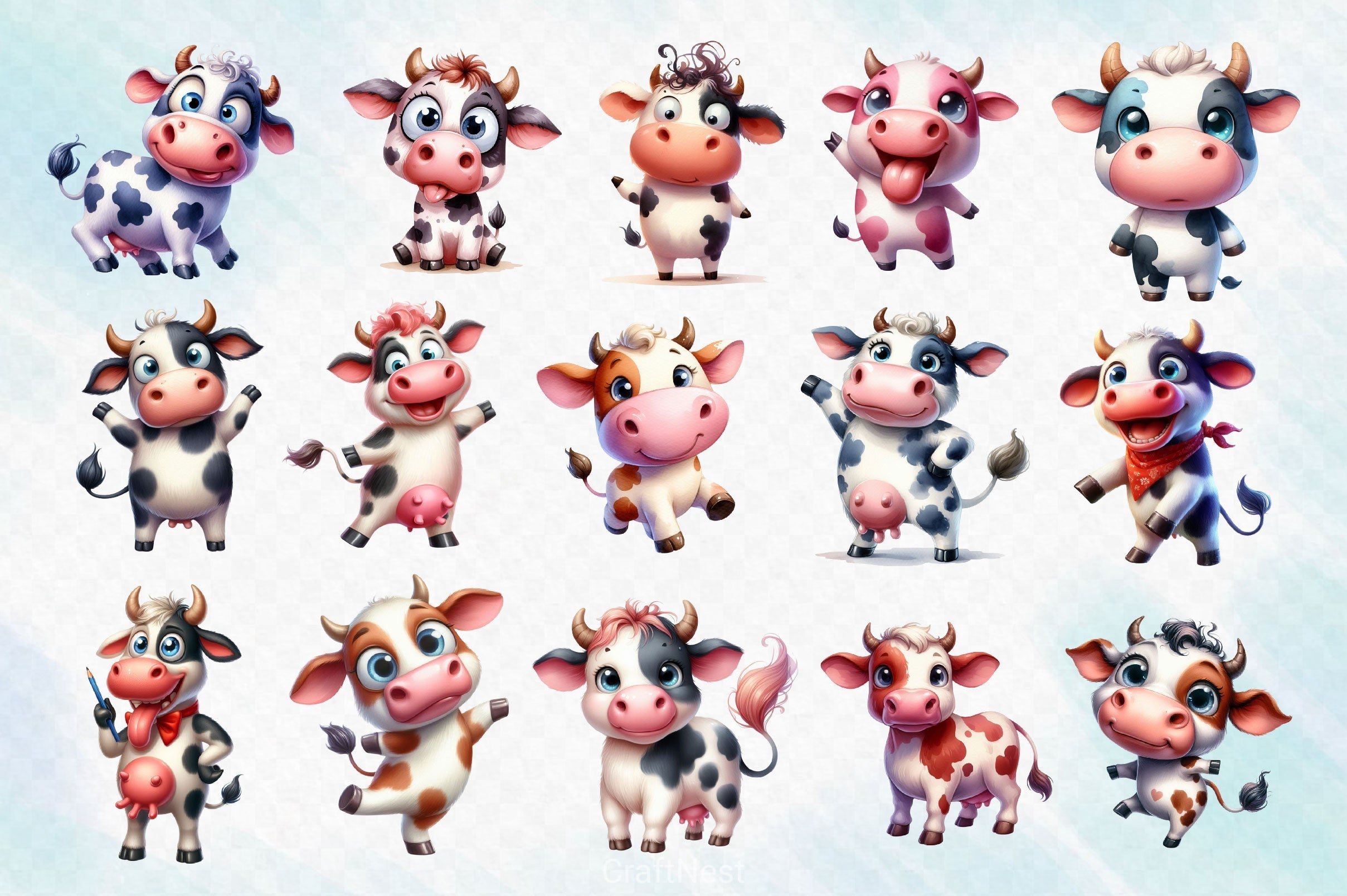 Funny Cute Cow Clipart Bundle 4