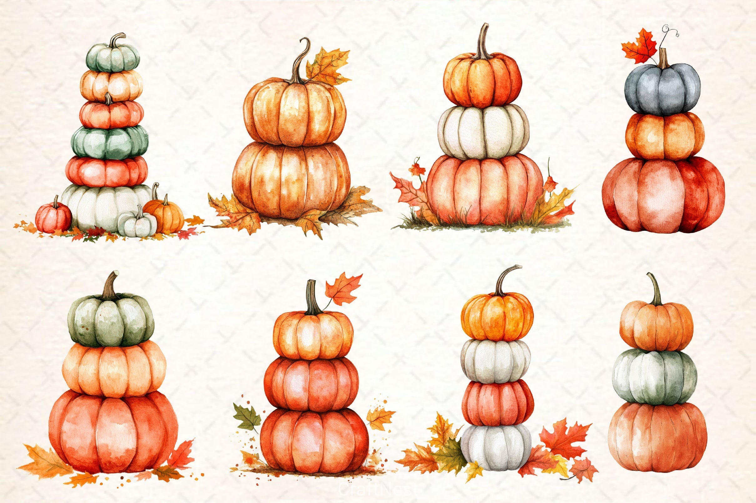 Fall Stacked Pumpkins Clipart Bundle