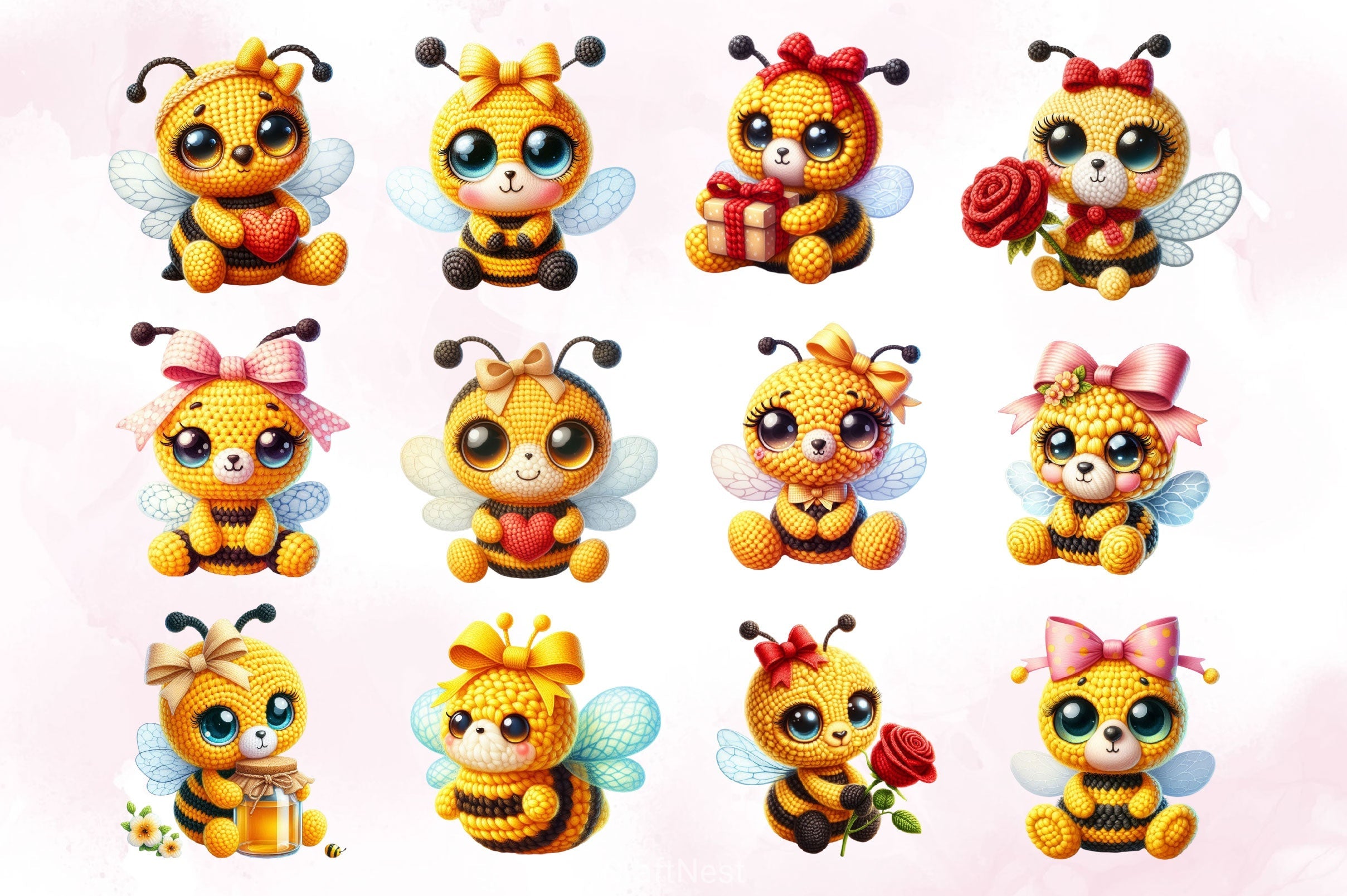 Crochet Cute Bee Clipart Bundle 2