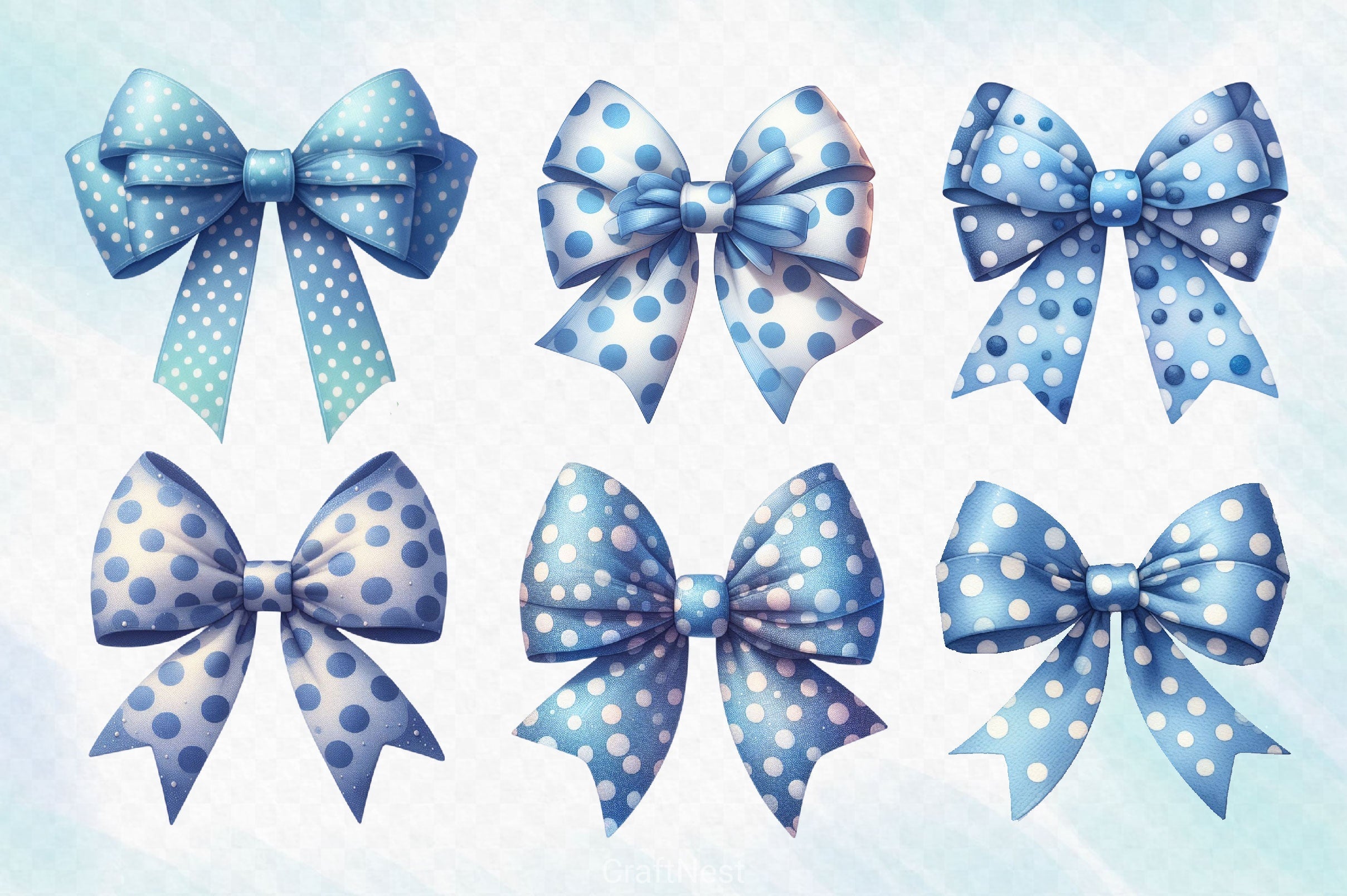 Watercolour Blue Bows Clipart Bundle