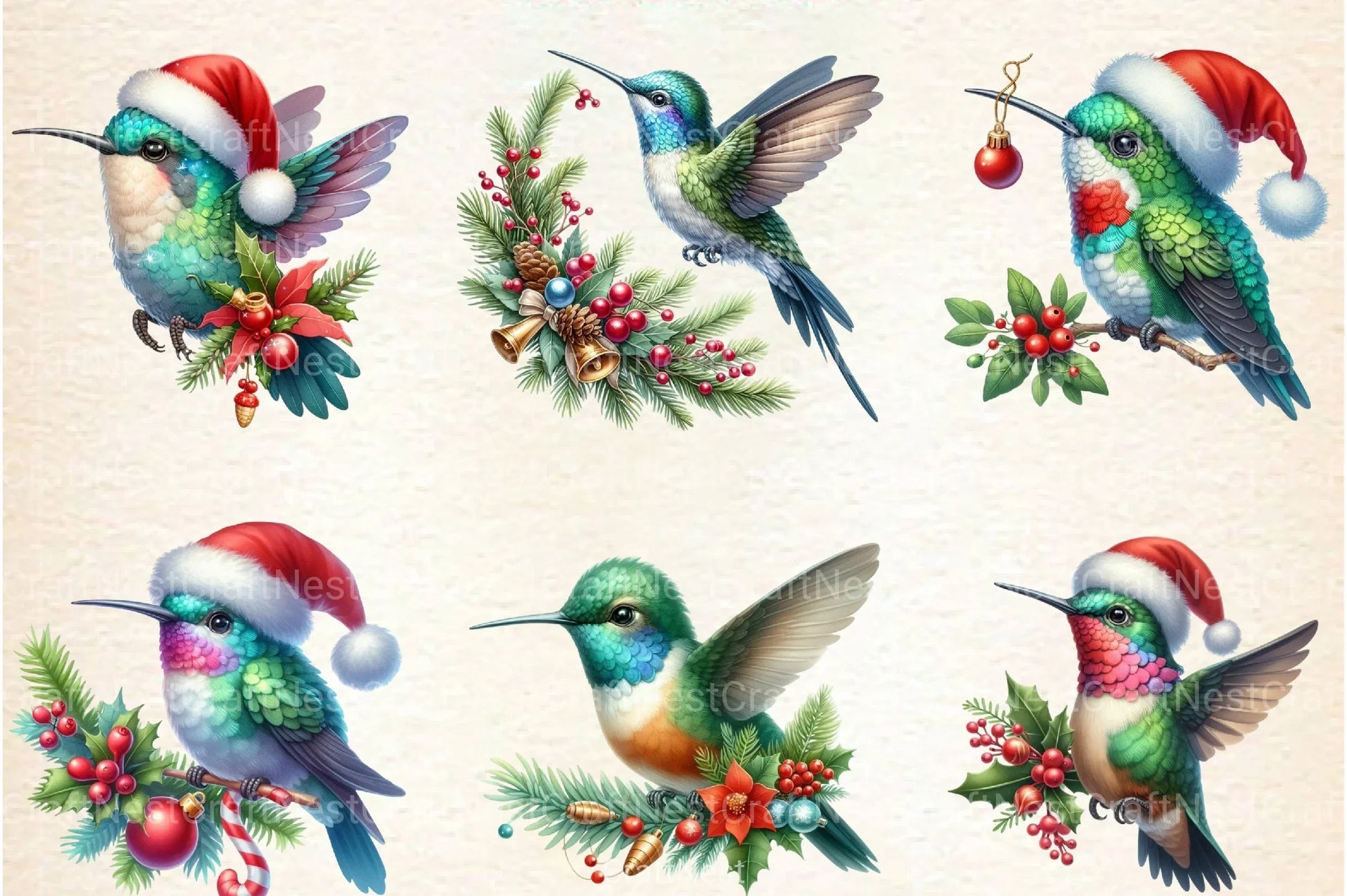 Christmas Hummingbird Clipart Bundle - CraftNest - Digital Crafting and Art