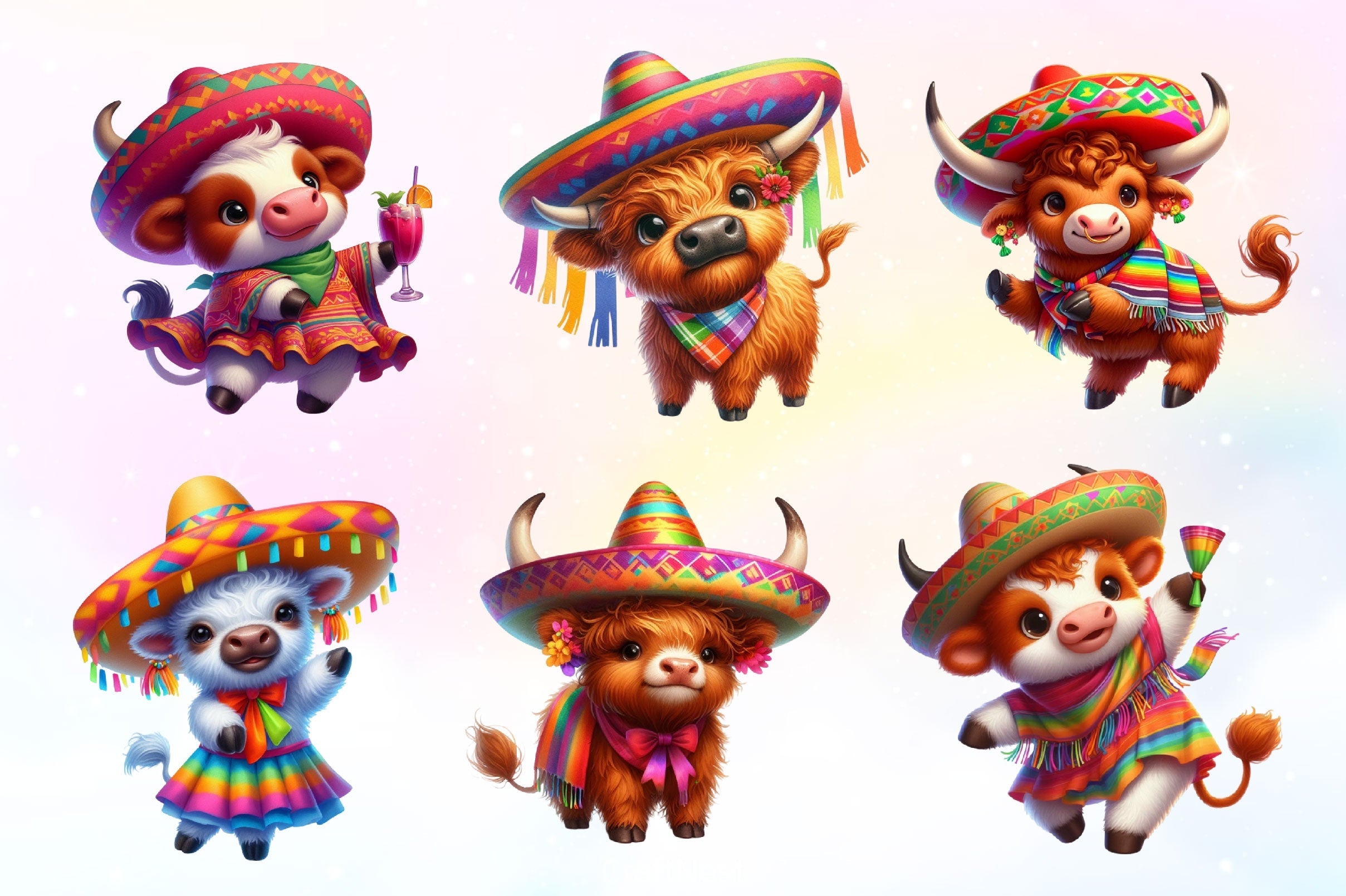 Cinco De Mayo Highland Cow Clipart Bundle 3