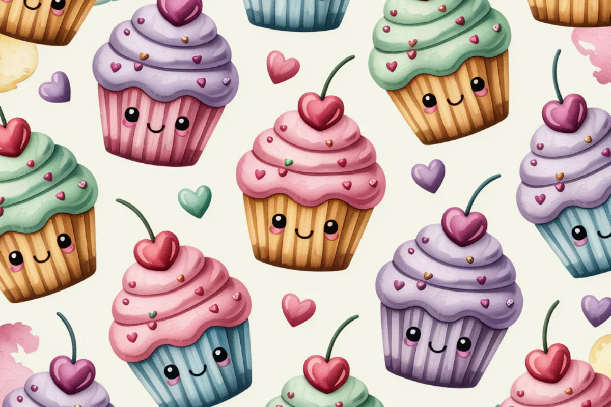 Kawaii Cupcakes Background Papers - CraftNest - Digital Crafting and Art