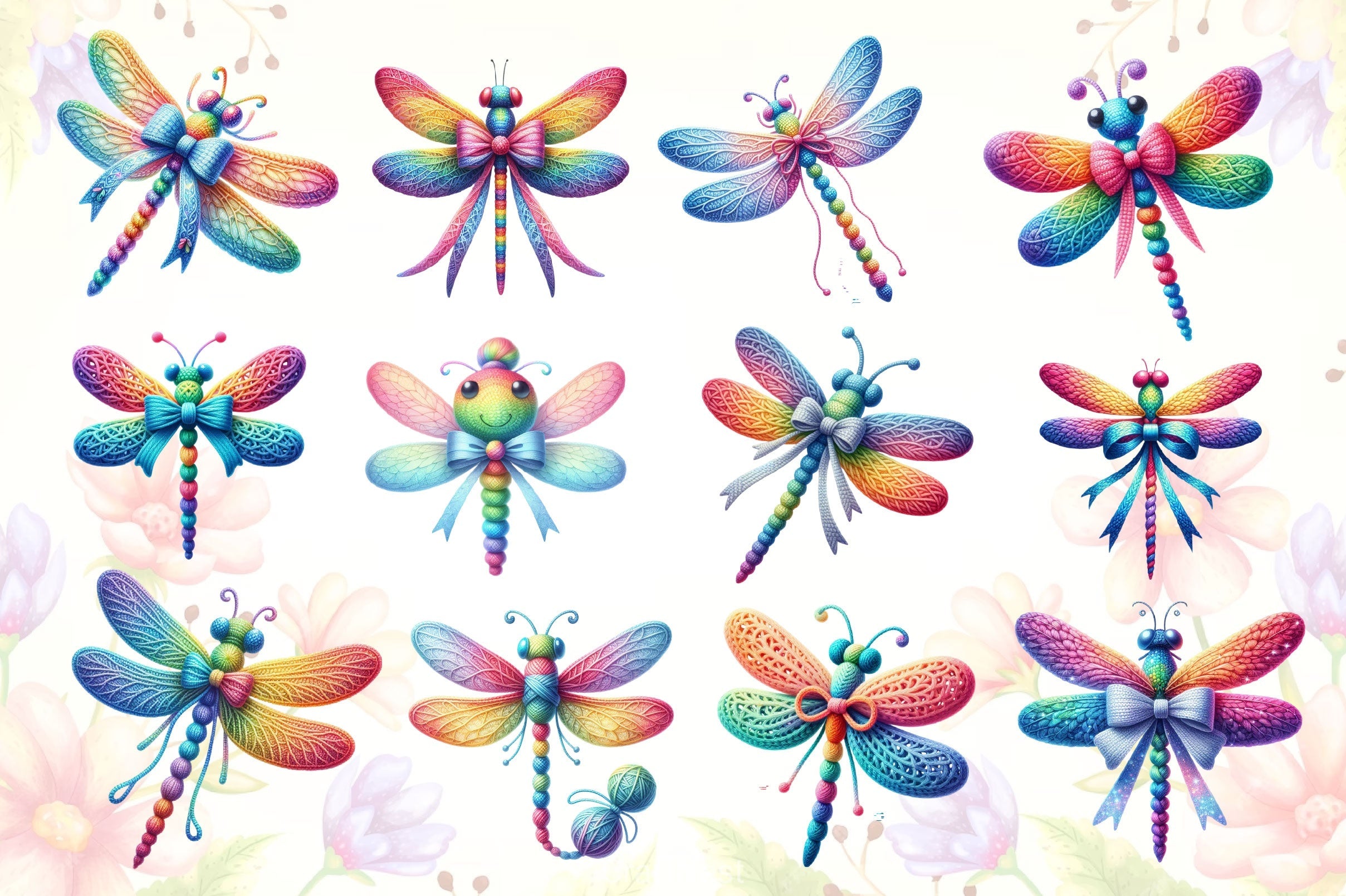 Crochet Dragonflies Clipart Bundle 2