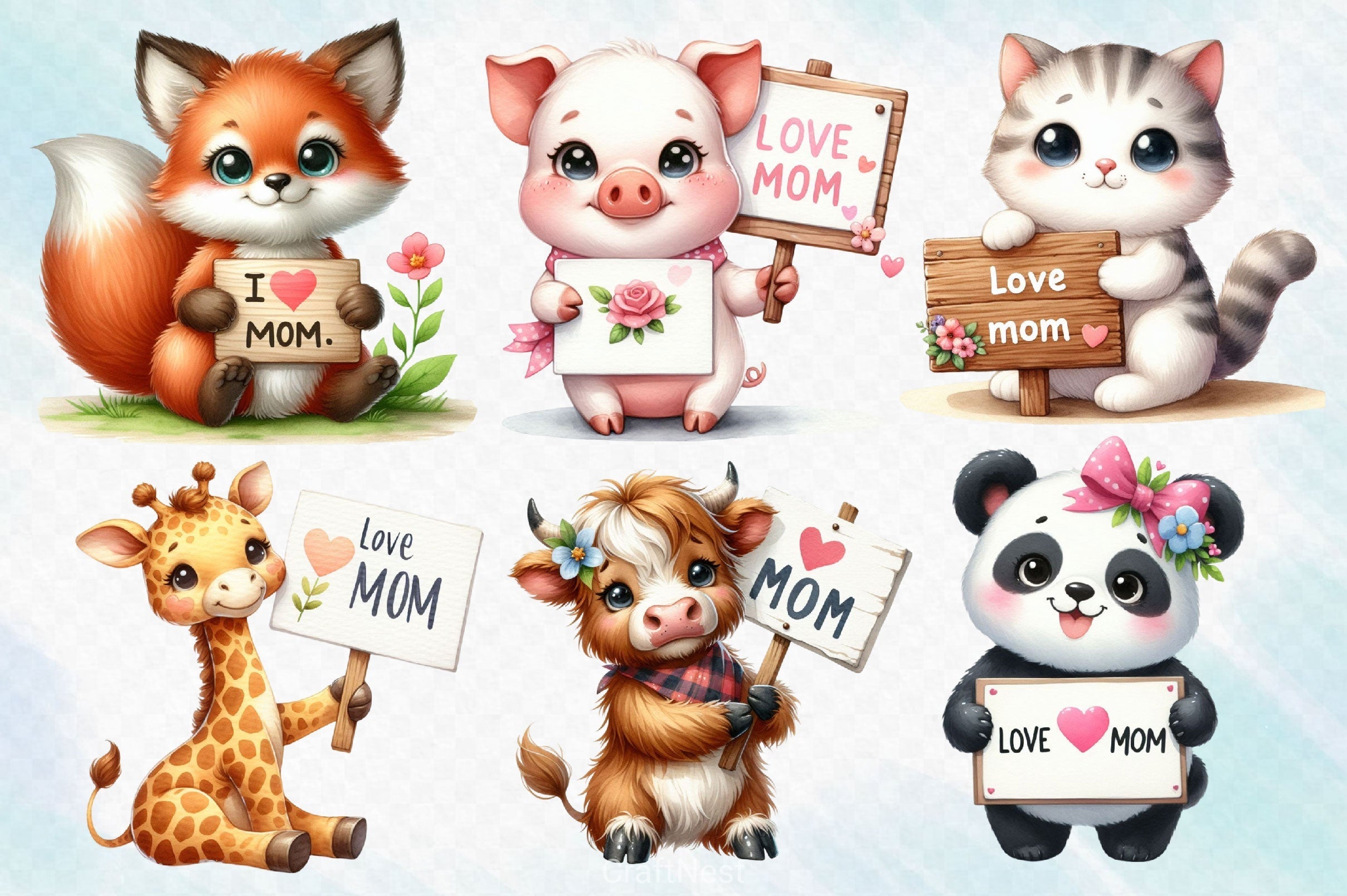 Animals Love Mom Clipart Bundle