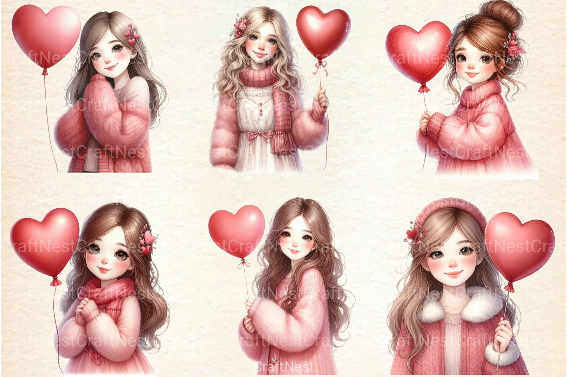 Valentine Cute Girl Clipart Bundle - CraftNest - Digital Crafting and Art