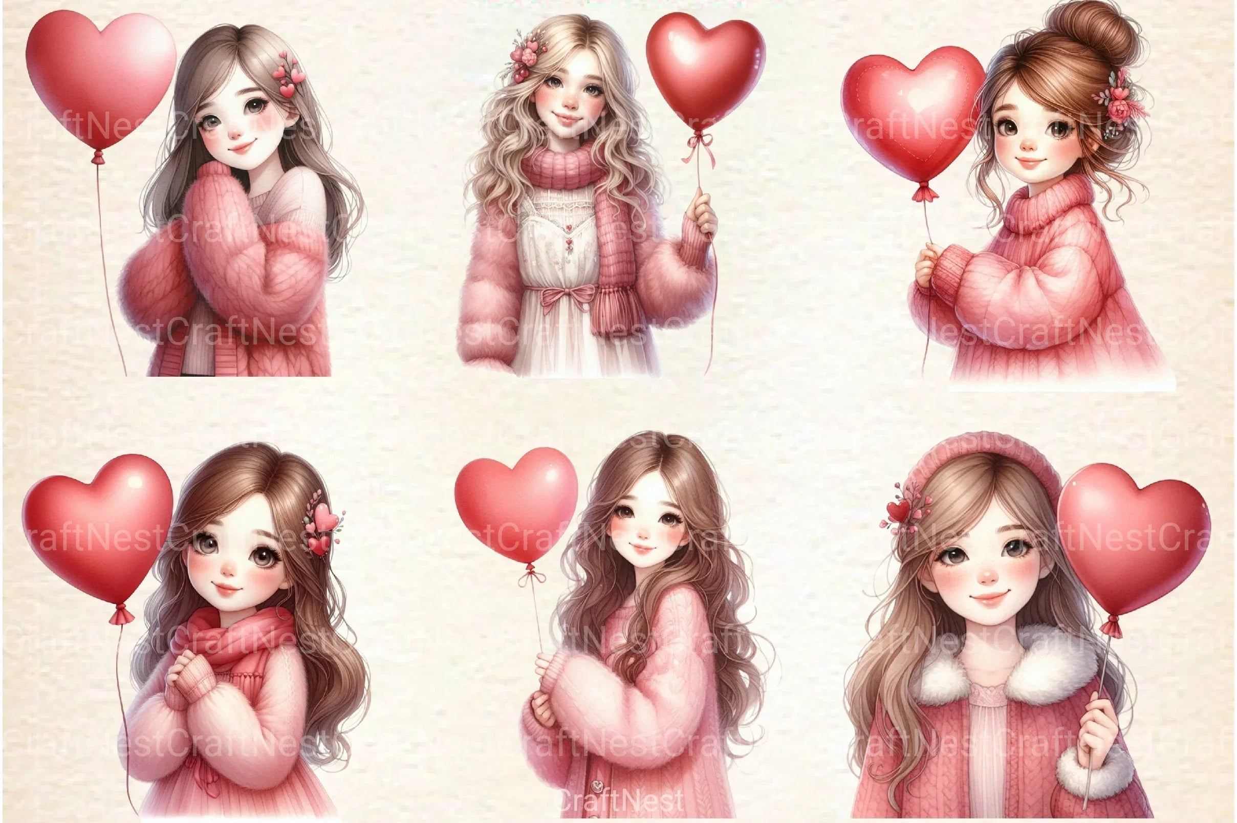 Valentine Cute Girl Clipart Bundle - CraftNest - Digital Crafting and Art