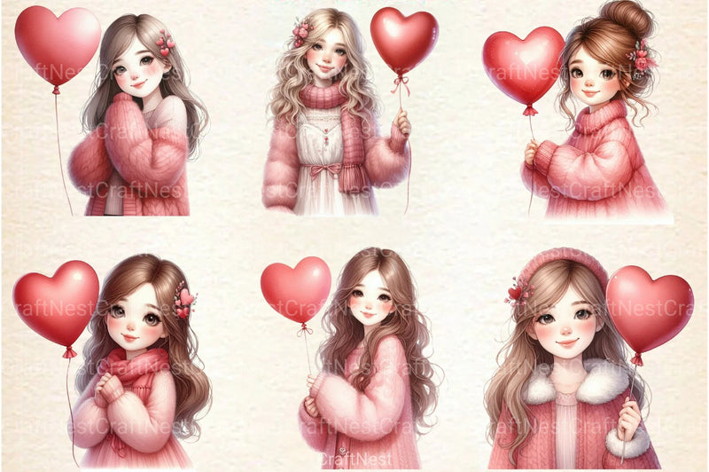 Valentine Cute Girl Clipart Bundle - CraftNest - Digital Crafting and Art