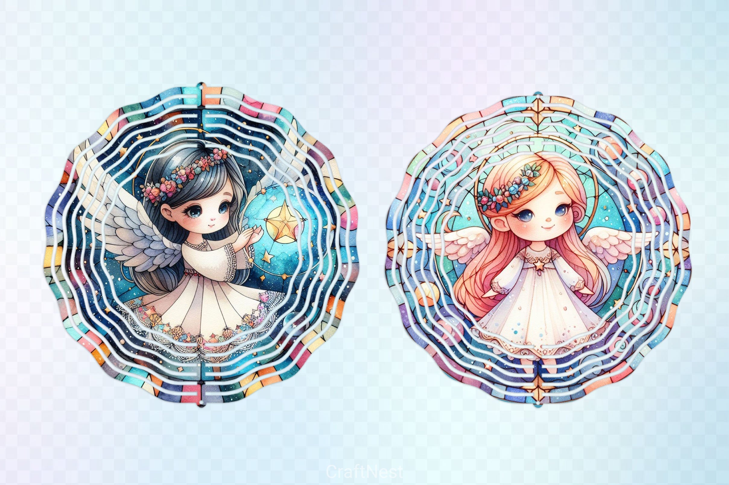 Stained Glass Angel Wind Spinner Clipart Bundle