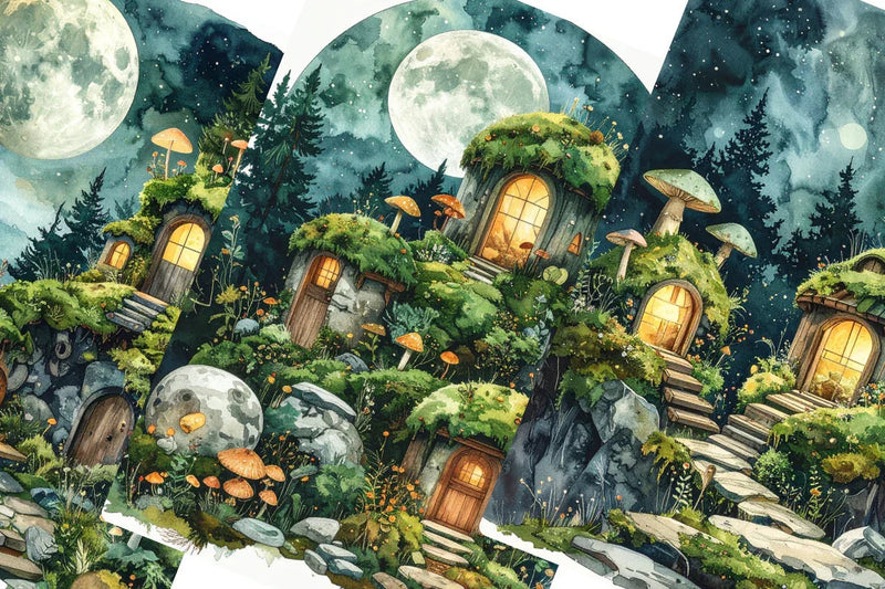 Mushroom Moss Houses Junk Journal Papers - CraftNest - Digital Crafting and Art