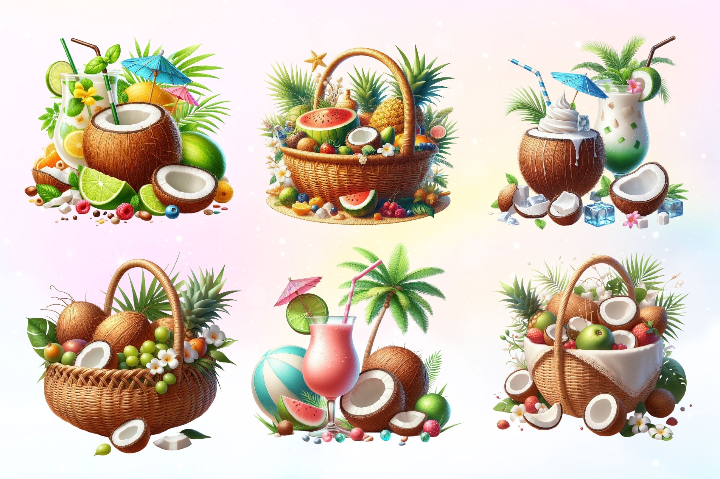 Summer Coconut Clipart Bundle 3