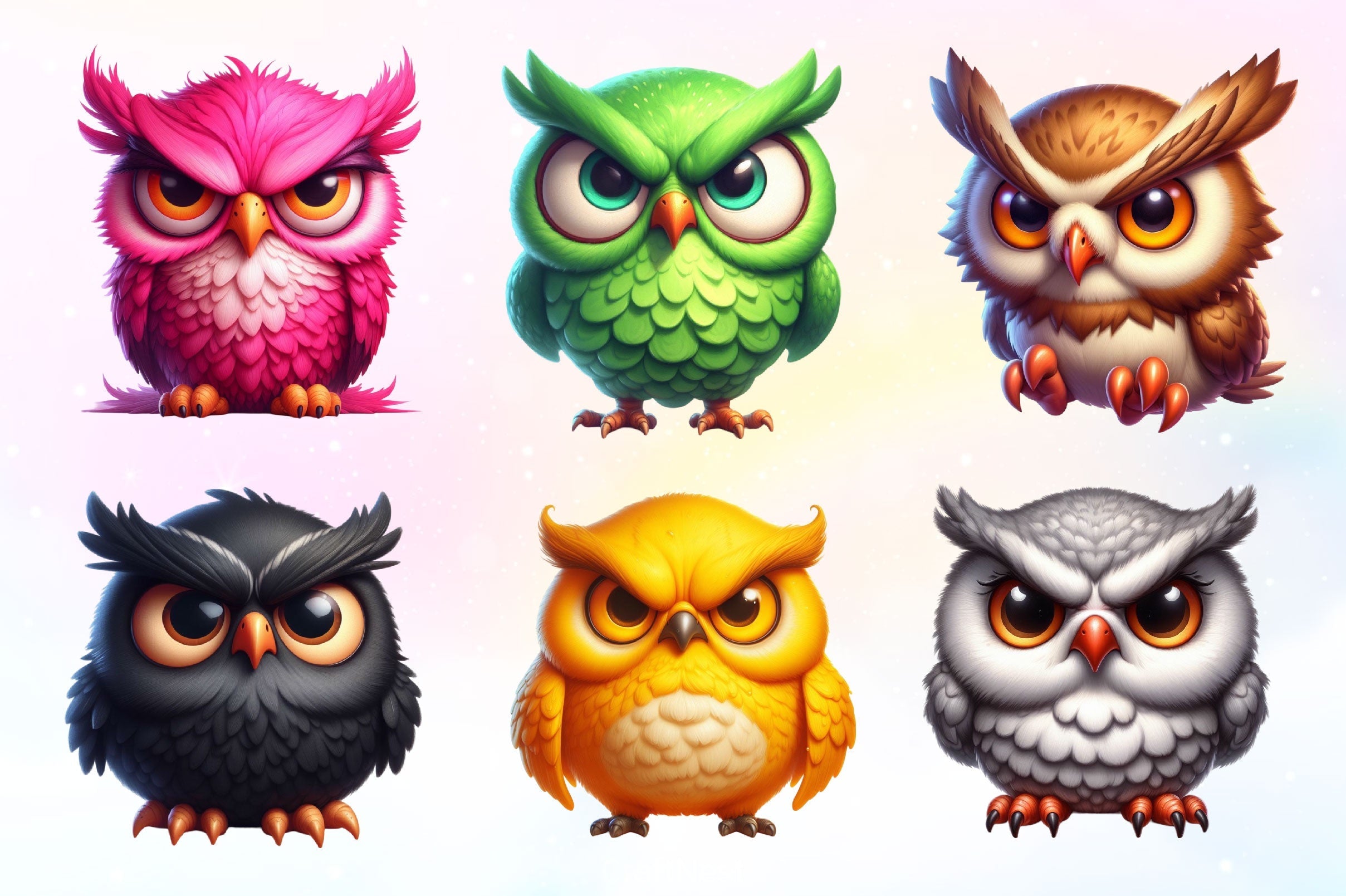 Grumpy Owl Clipart Bundle