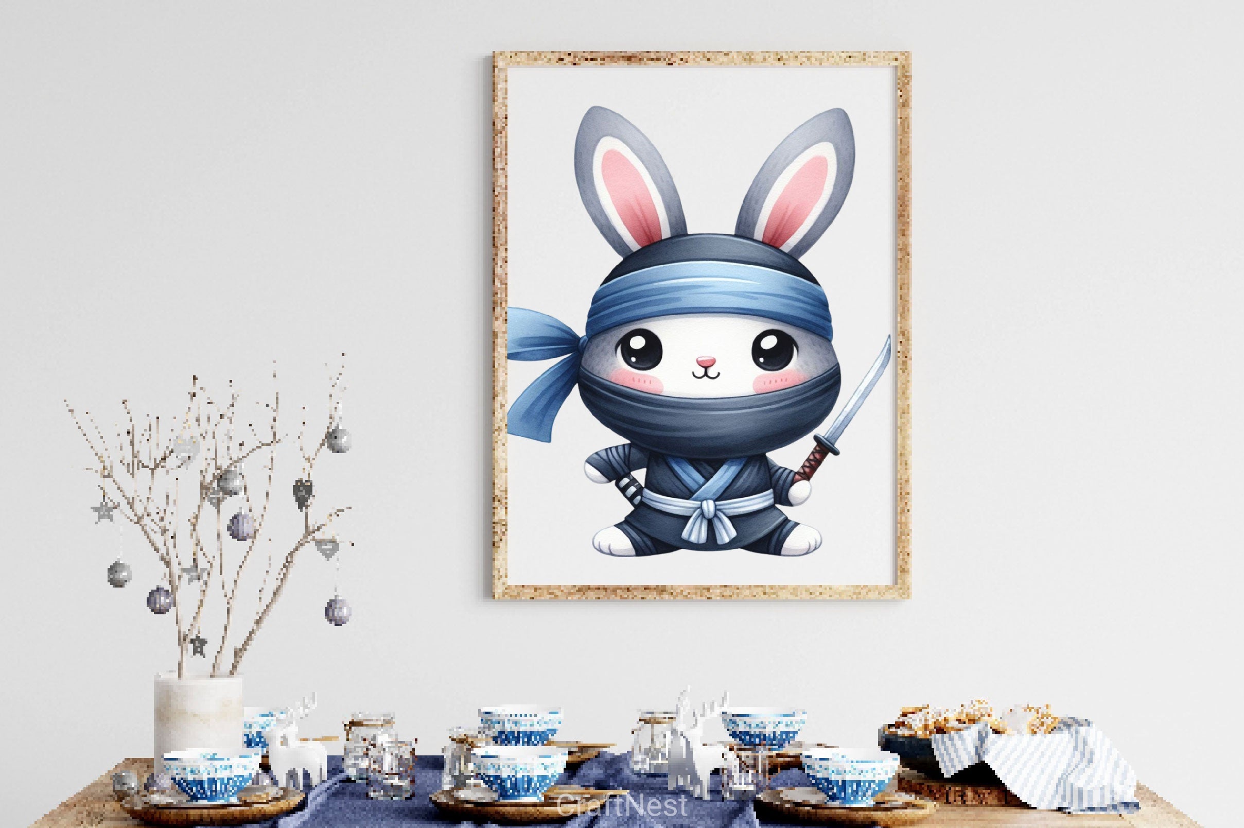 Cute Ninja Rabbit Clipart Bundle