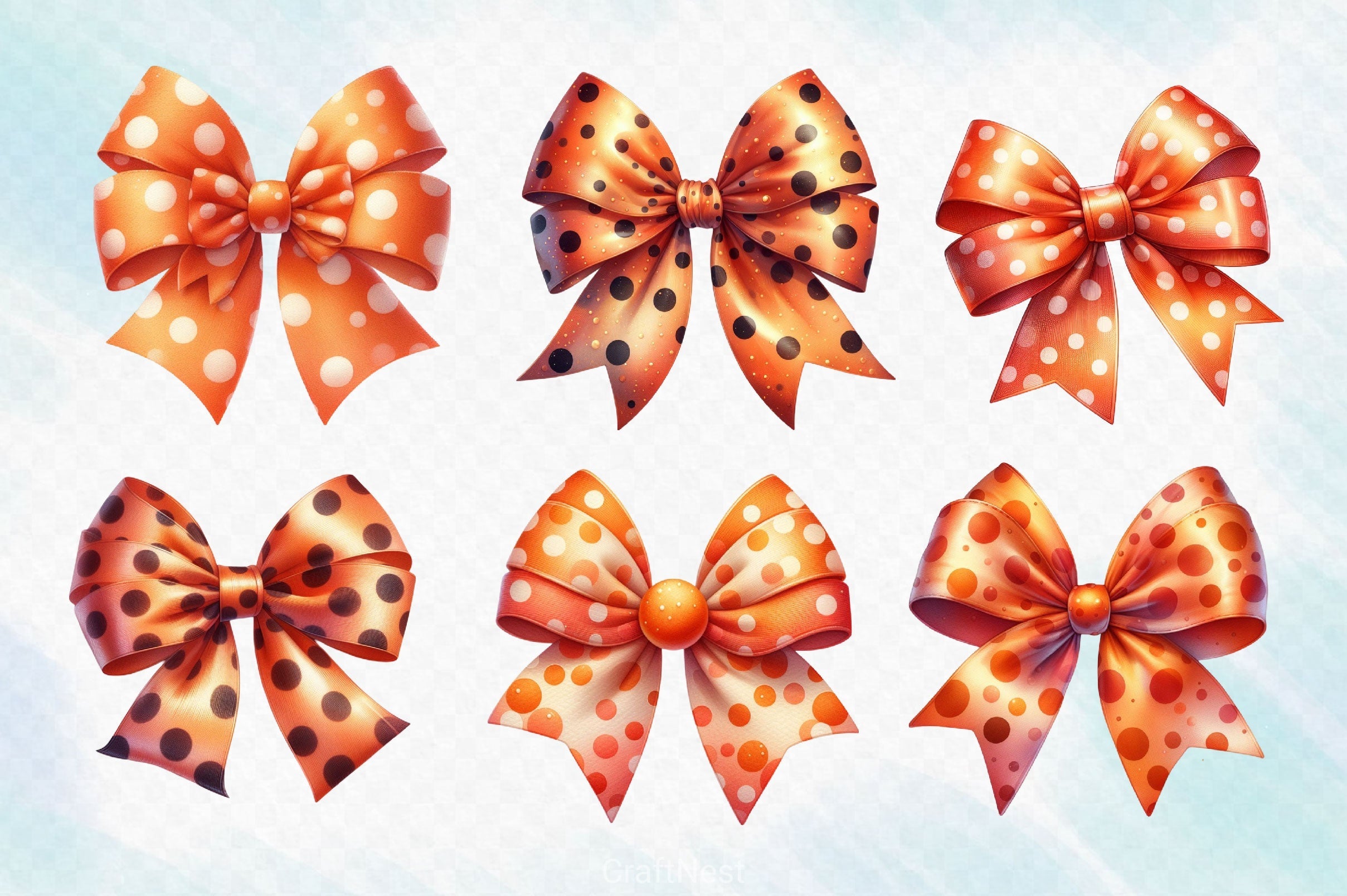 Watercolour Orange Bows Clipart Bundle