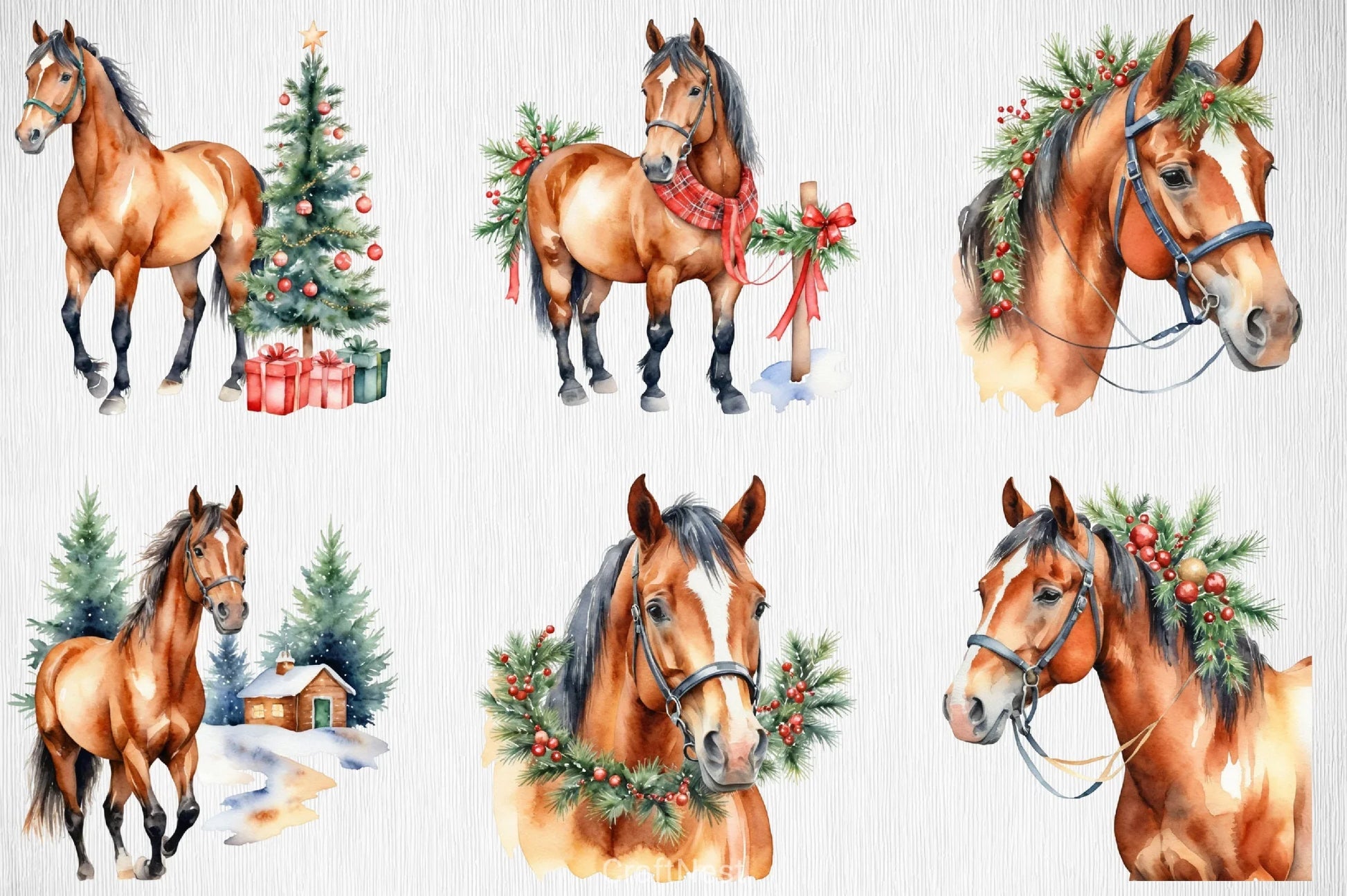 Christmas Horse Clipart Bundle - CraftNest - Digital Crafting and Art