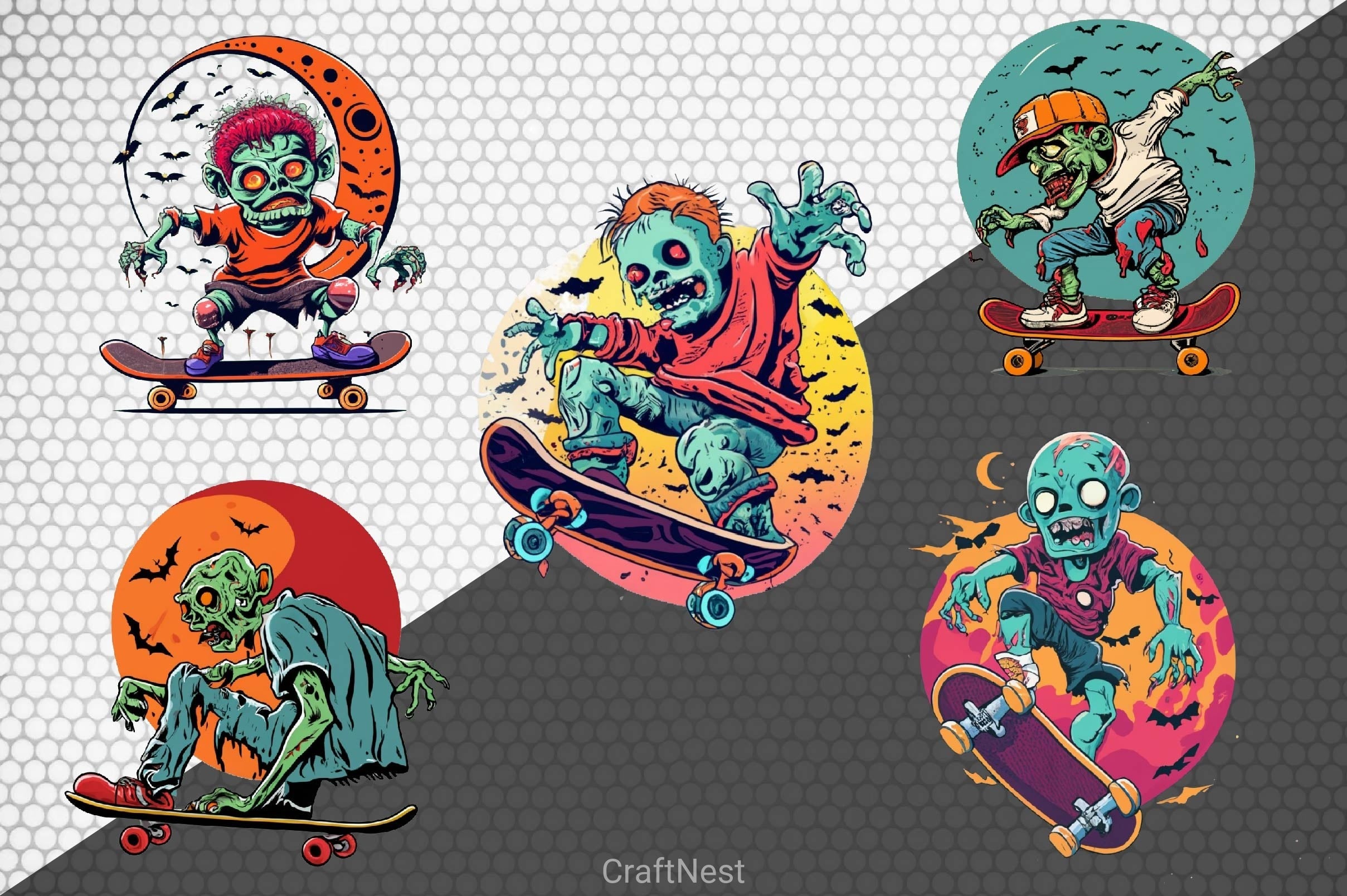 Halloween Zombies T Shirt Design Clipart Bundle