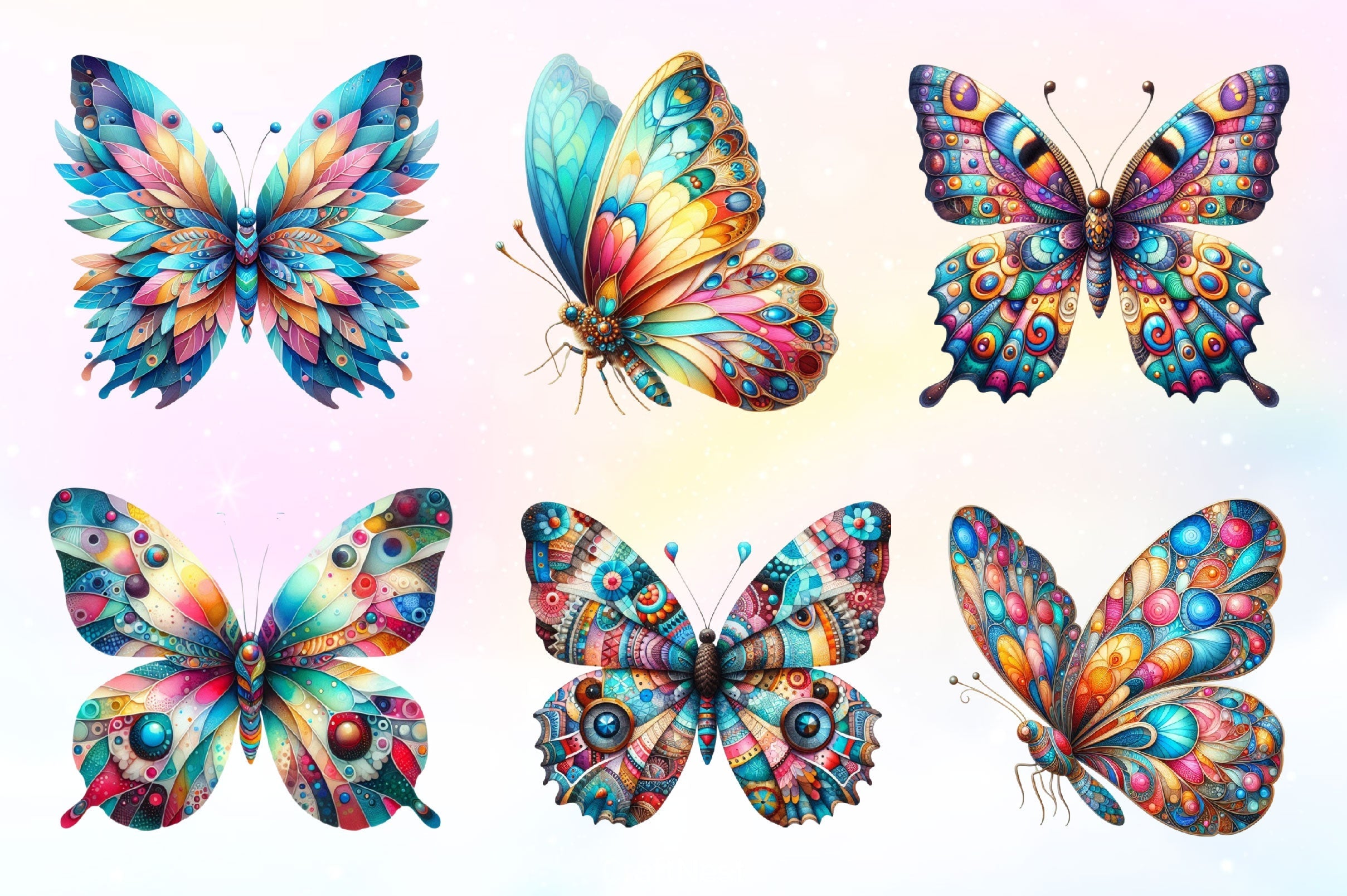 Patchwork Butterfly Clipart Bundle