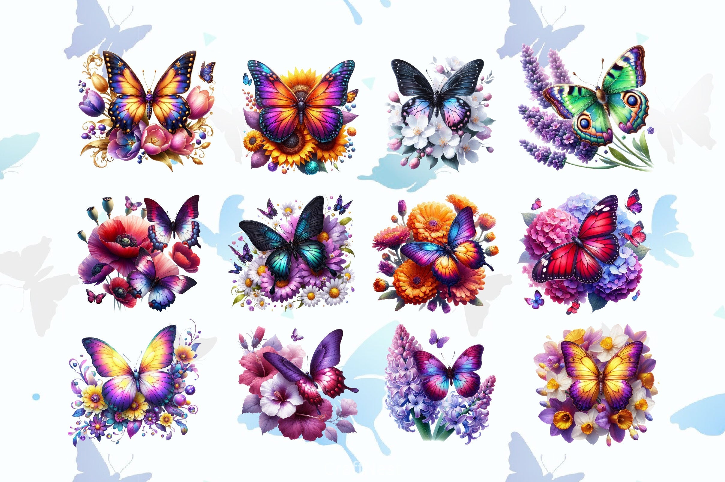 Butterfly Flowers Clipart Bundle 26