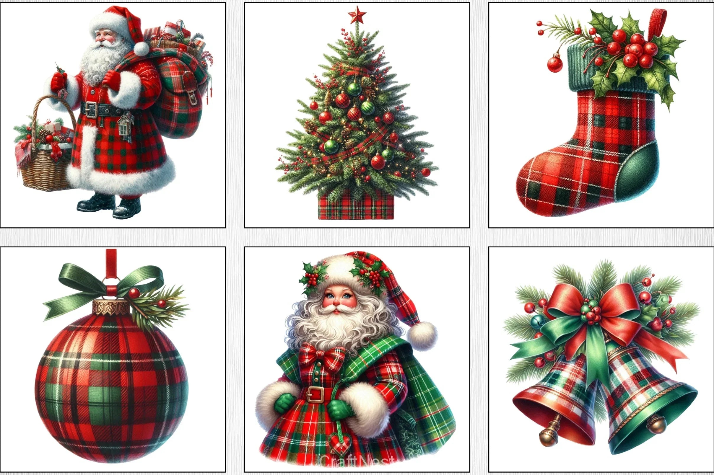 Red & Green Plaid Christmas Clipart Bundle - CraftNest - Digital Crafting and Art