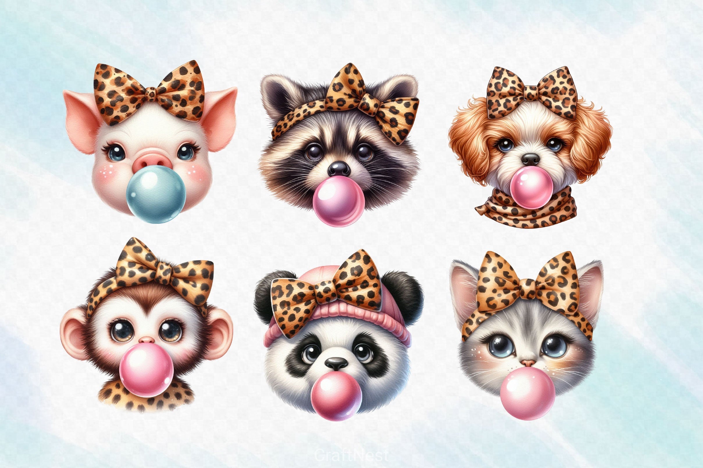 Animal Blowing Bubble Gum Clipart Bundle