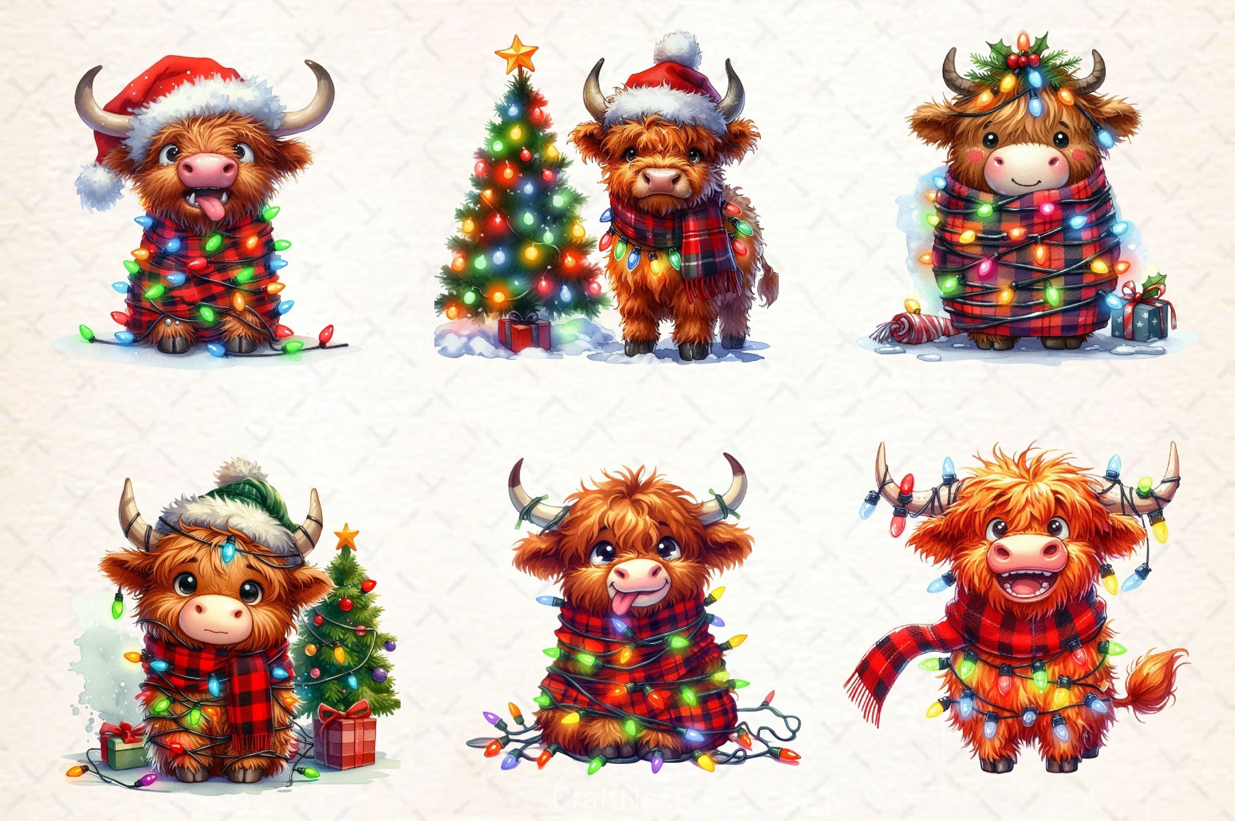 Cute Christmas Highland Cow Clipart Bundle 3